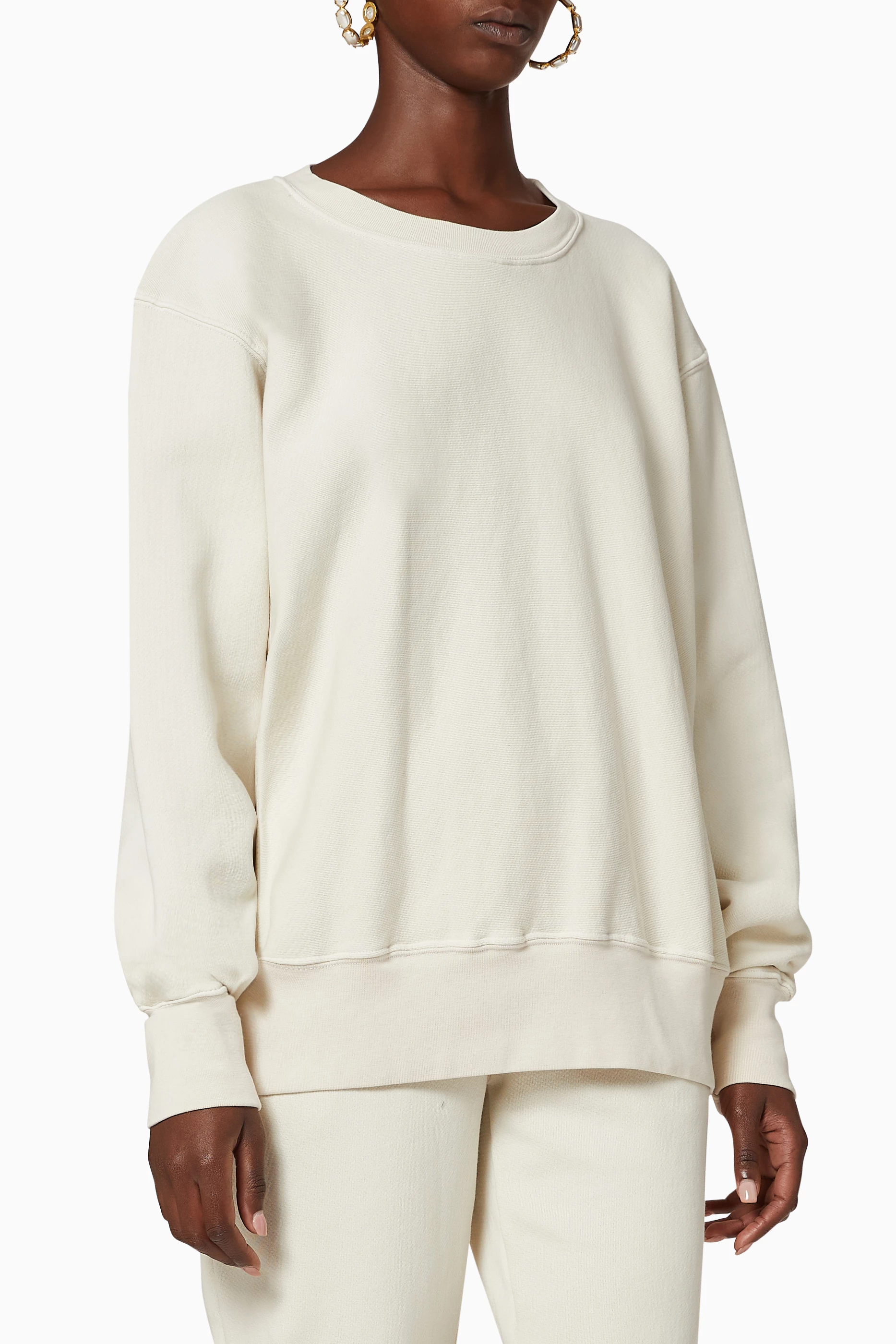 Buy Les Tien Neutral Crop Crew Jersey Sweatshirt for Women in UAE
