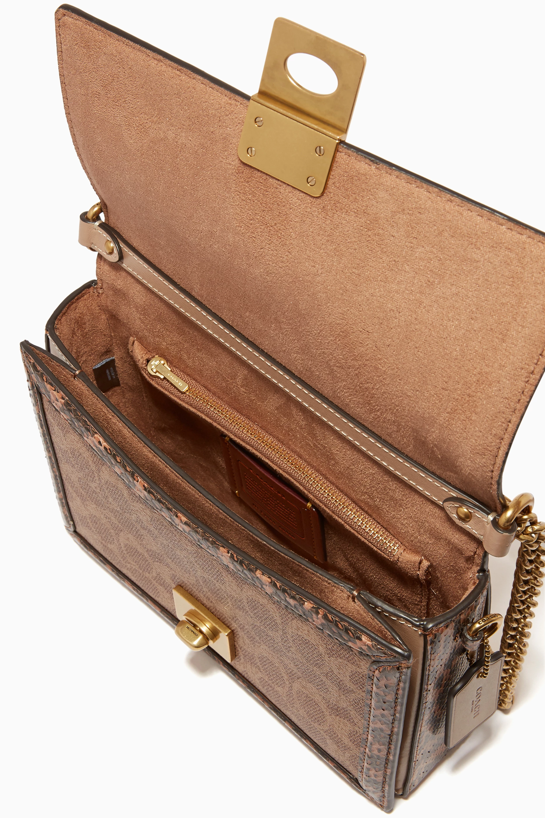 Buy Coach Brown Hutton Signature Canvas Snakeskin Shoulder Bag