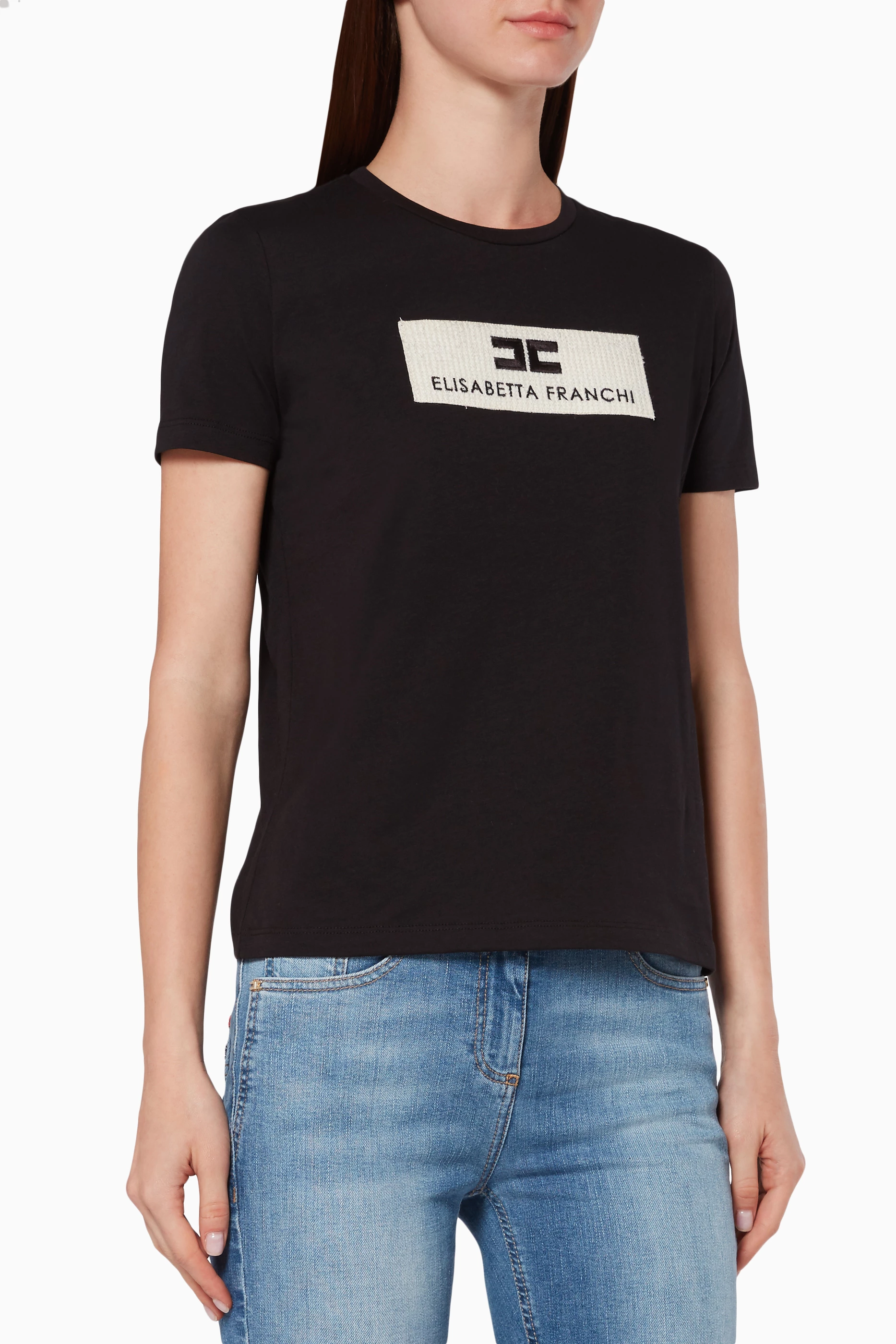 Buy Elisabetta Franchi Black Logo Jersey T Shirt for Women in UAE Ounass