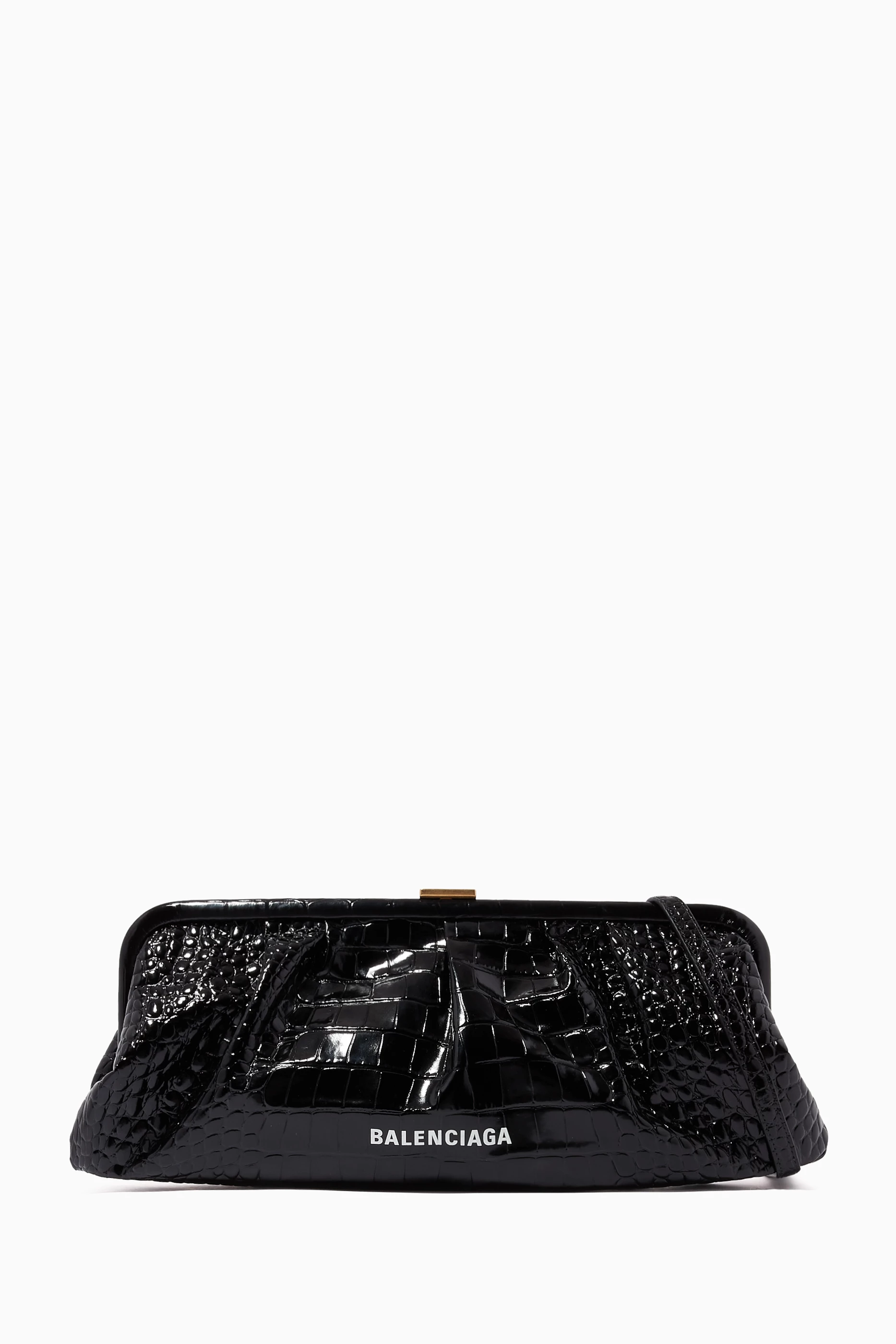 Buy Balenciaga Black Cloud XL Clutch in Shiny Crocodile Embossed Calfskin for Women in UAE Ounass