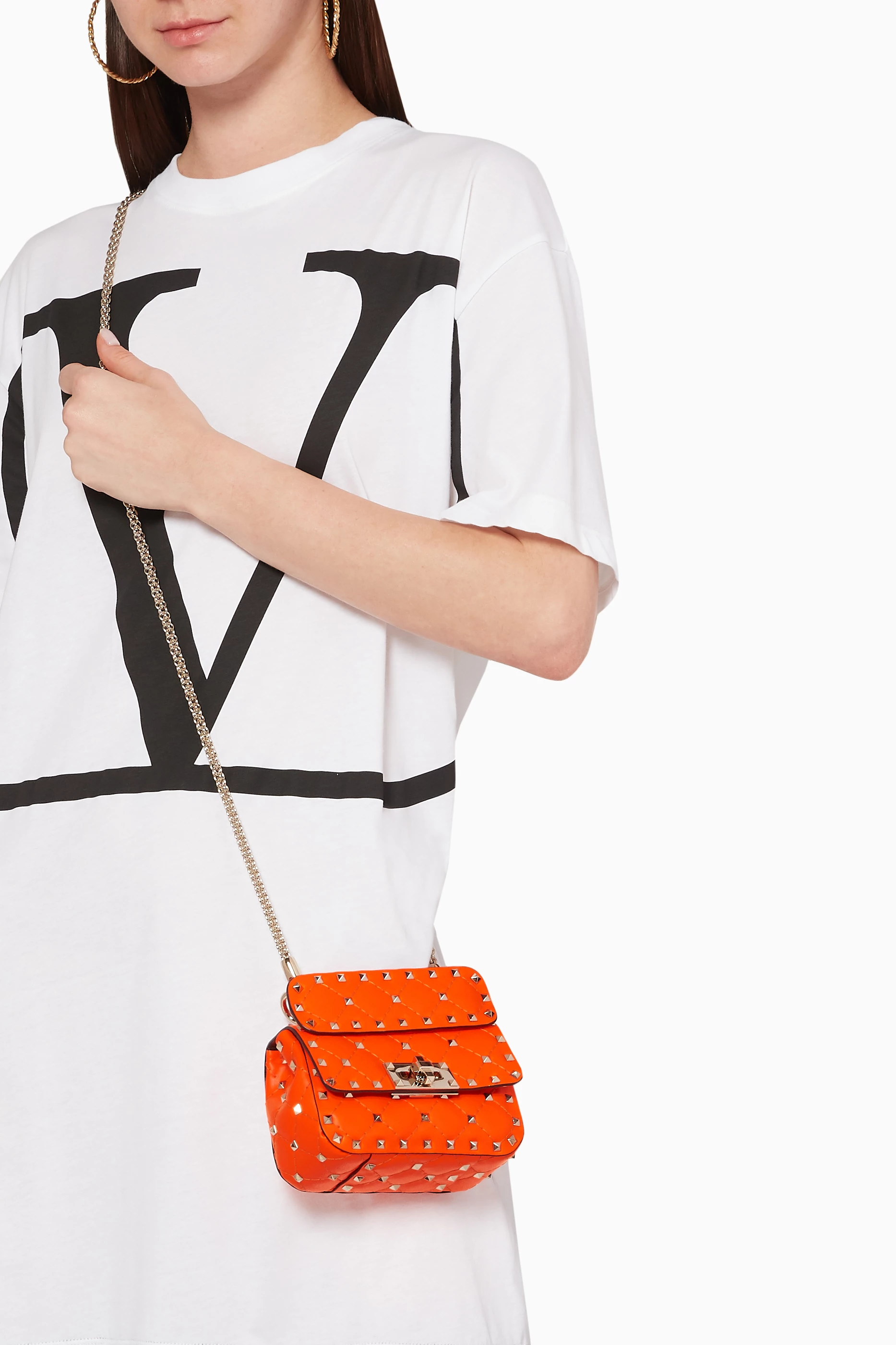 Micro rockstud spike shop fluo calfskin leather bag