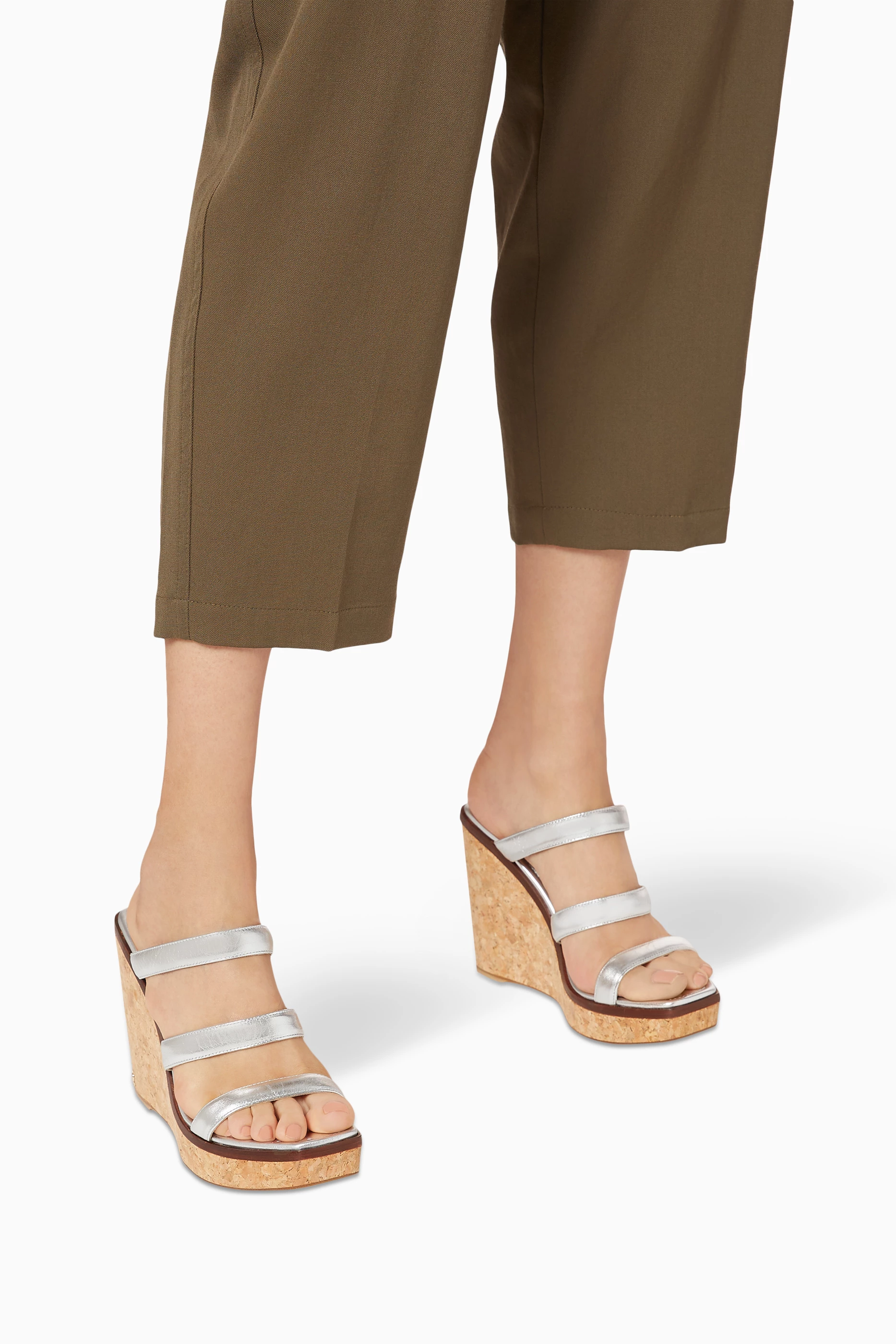 Buy Jimmy Choo Silver Athenia 110 Wedge Sandals in Metallic Nappa