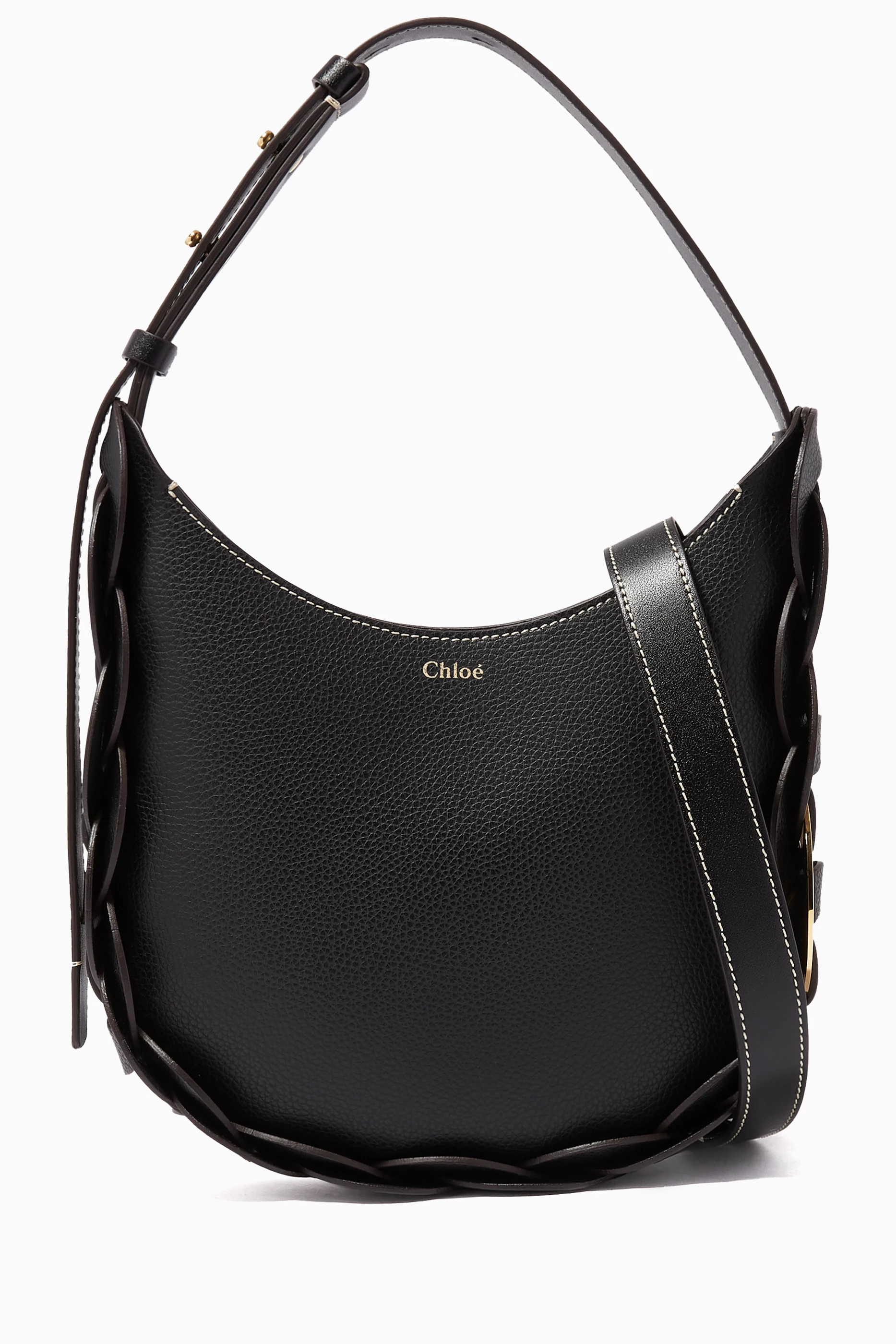 Buy Chlo Black Small Darryl Bag in Grained Smooth Calfskin for