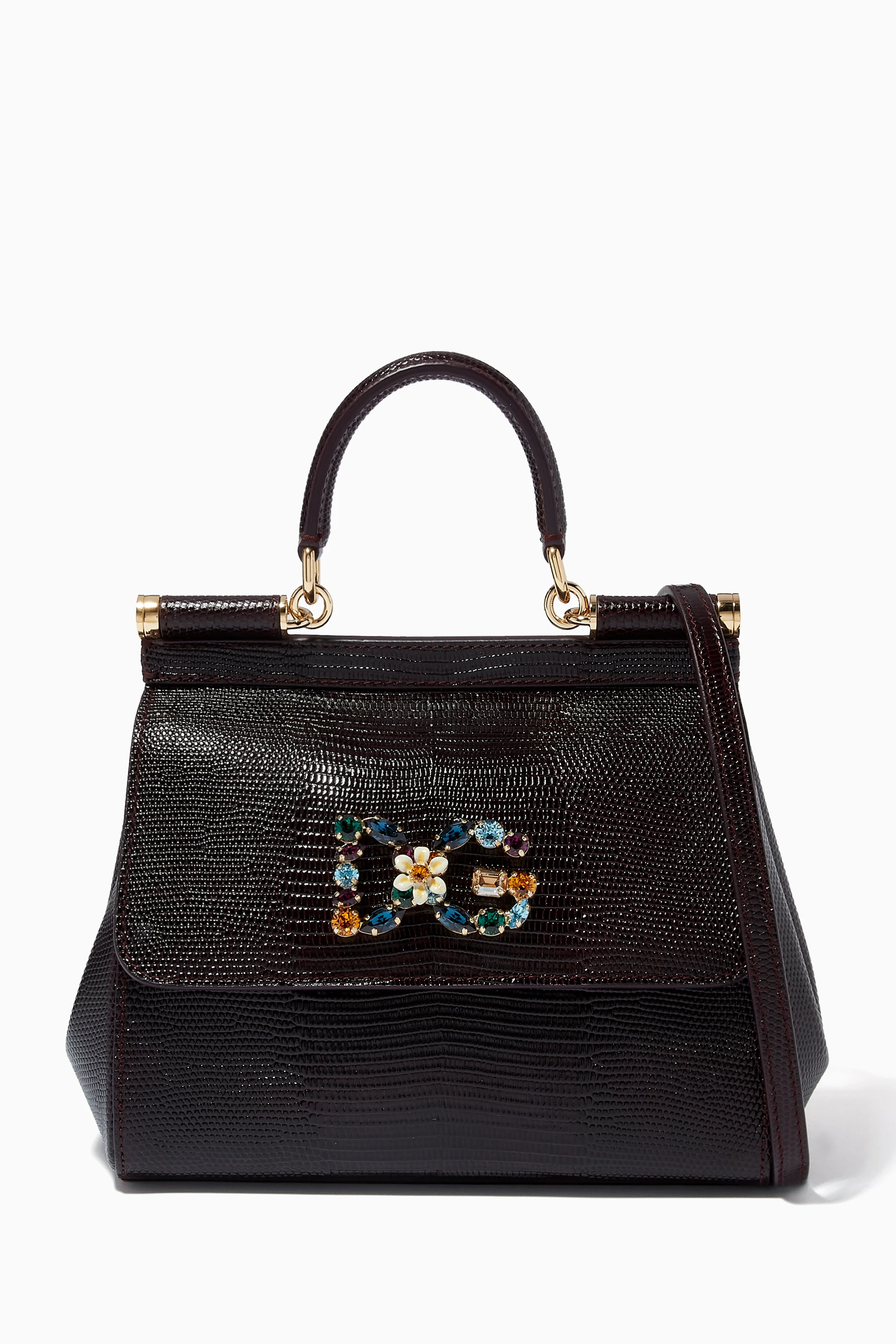 Buy Dolce Gabbana Burgundy Small Sicily Bag with Crystal DG Logo