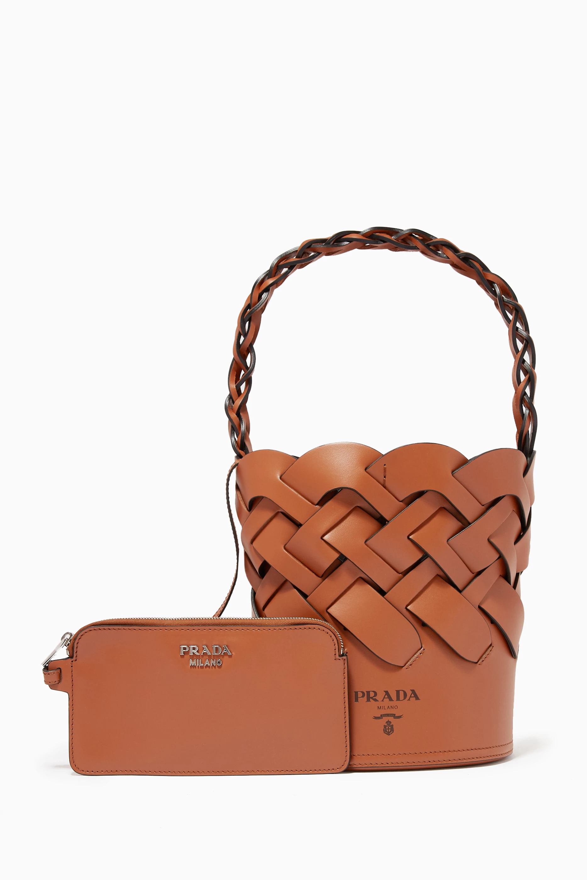 Leather bucket bag prada discount
