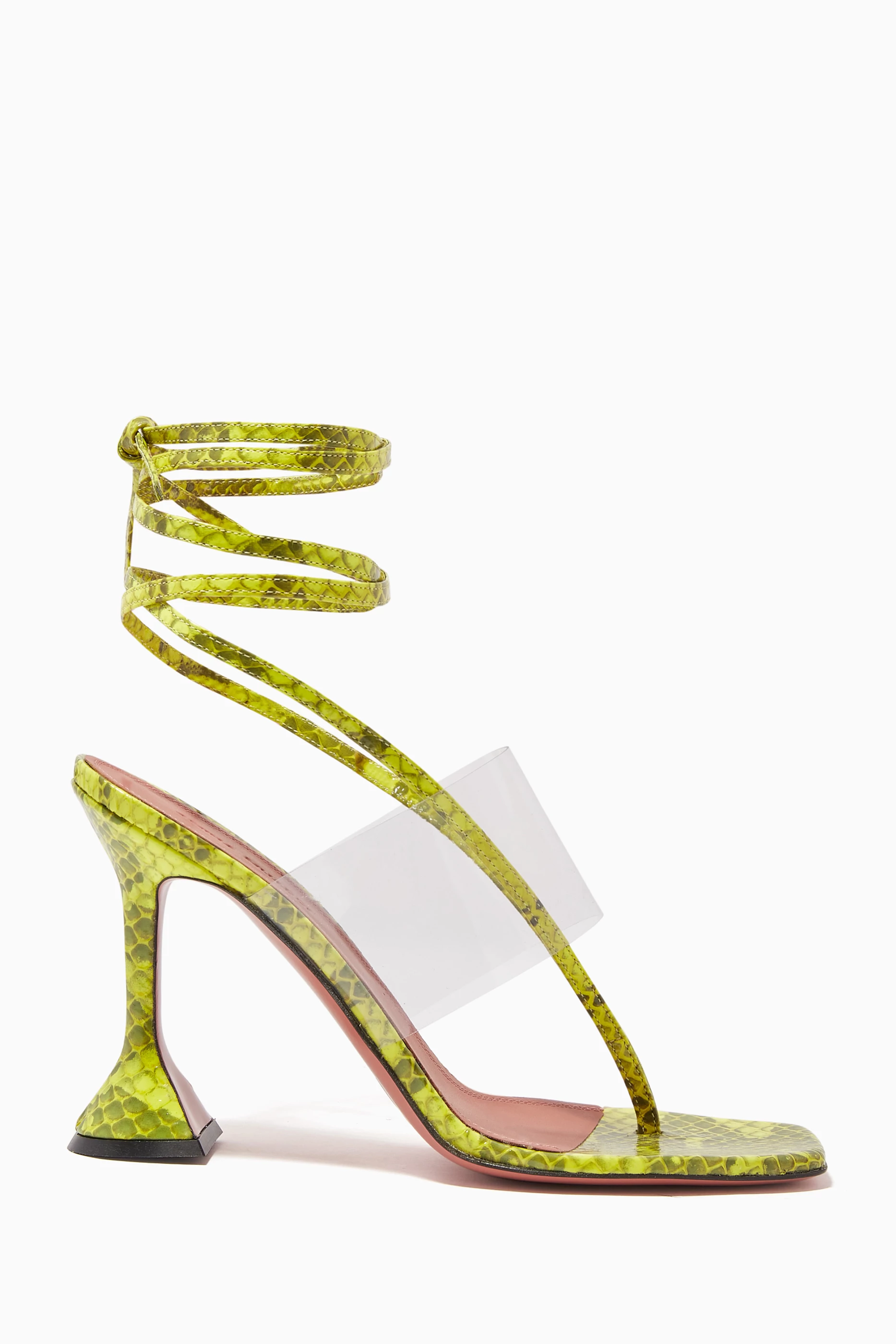 Buy Amina Muaddi Yellow Zula 95 Sandals in Watersnake for Women in