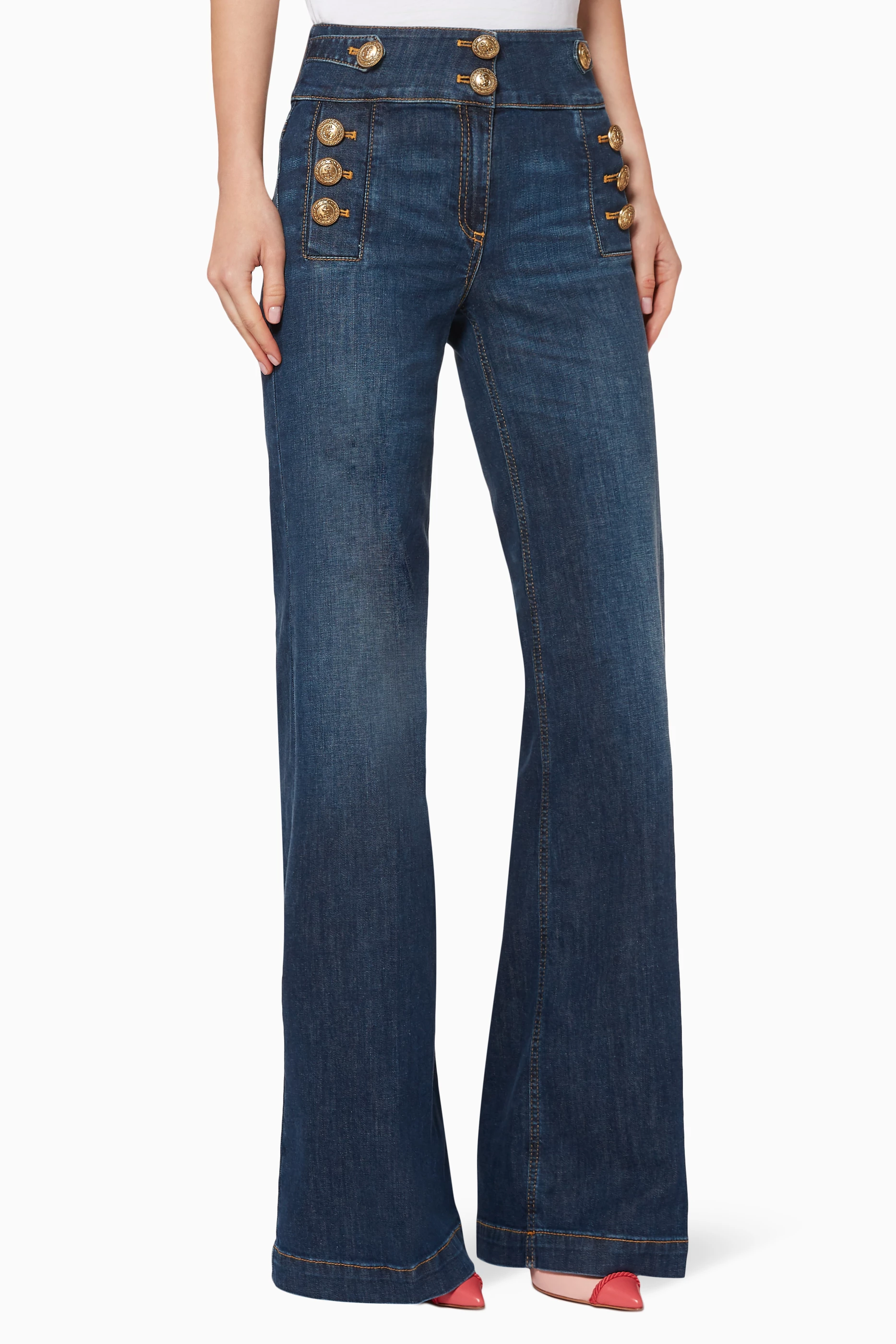 Buy Elisabetta Franchi Blue Button Palazzo Jeans for Women in UAE
