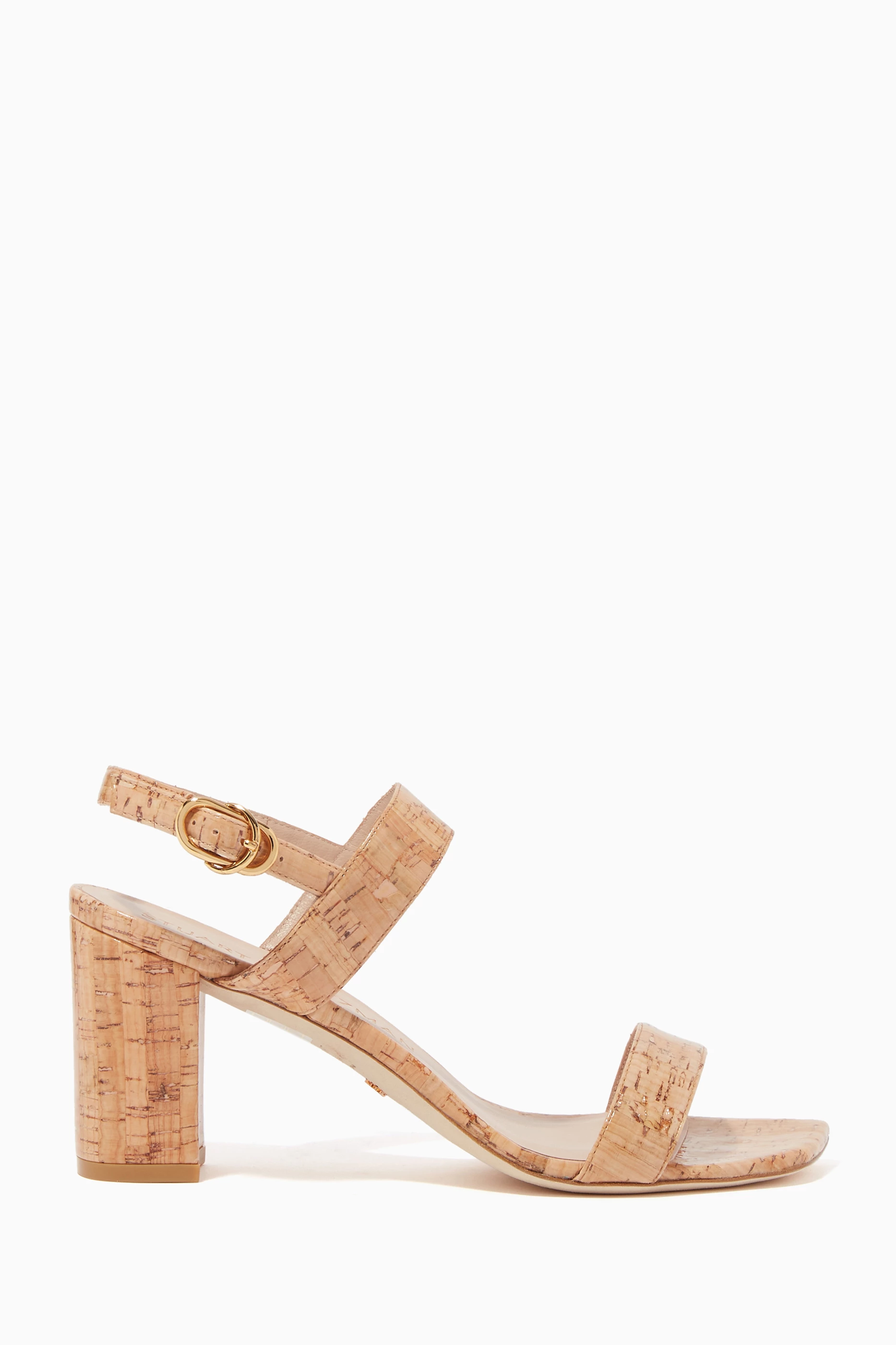 Buy Stuart Weitzman Brown Austine 75 Cork Leather Sandals for