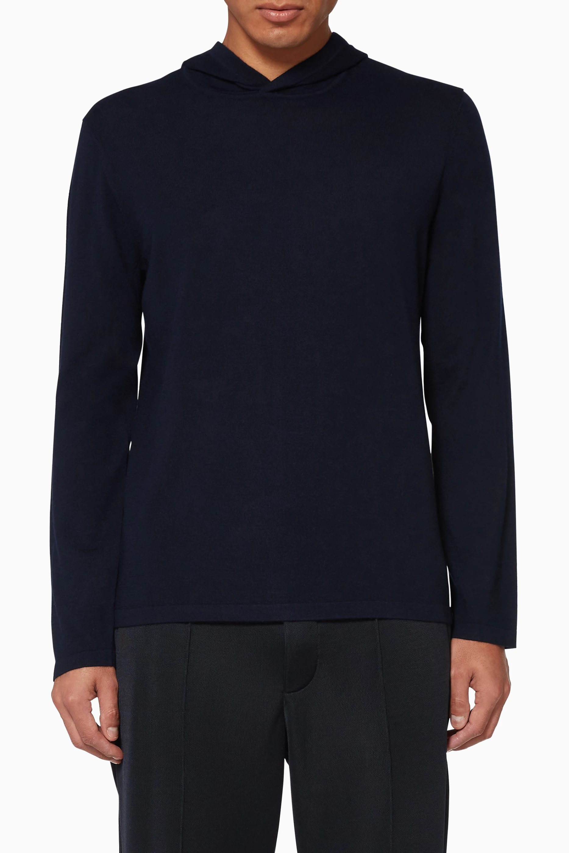 Buy Vince Blue Wool Cashmere Pullover Hoodie for Men in UAE Ounass