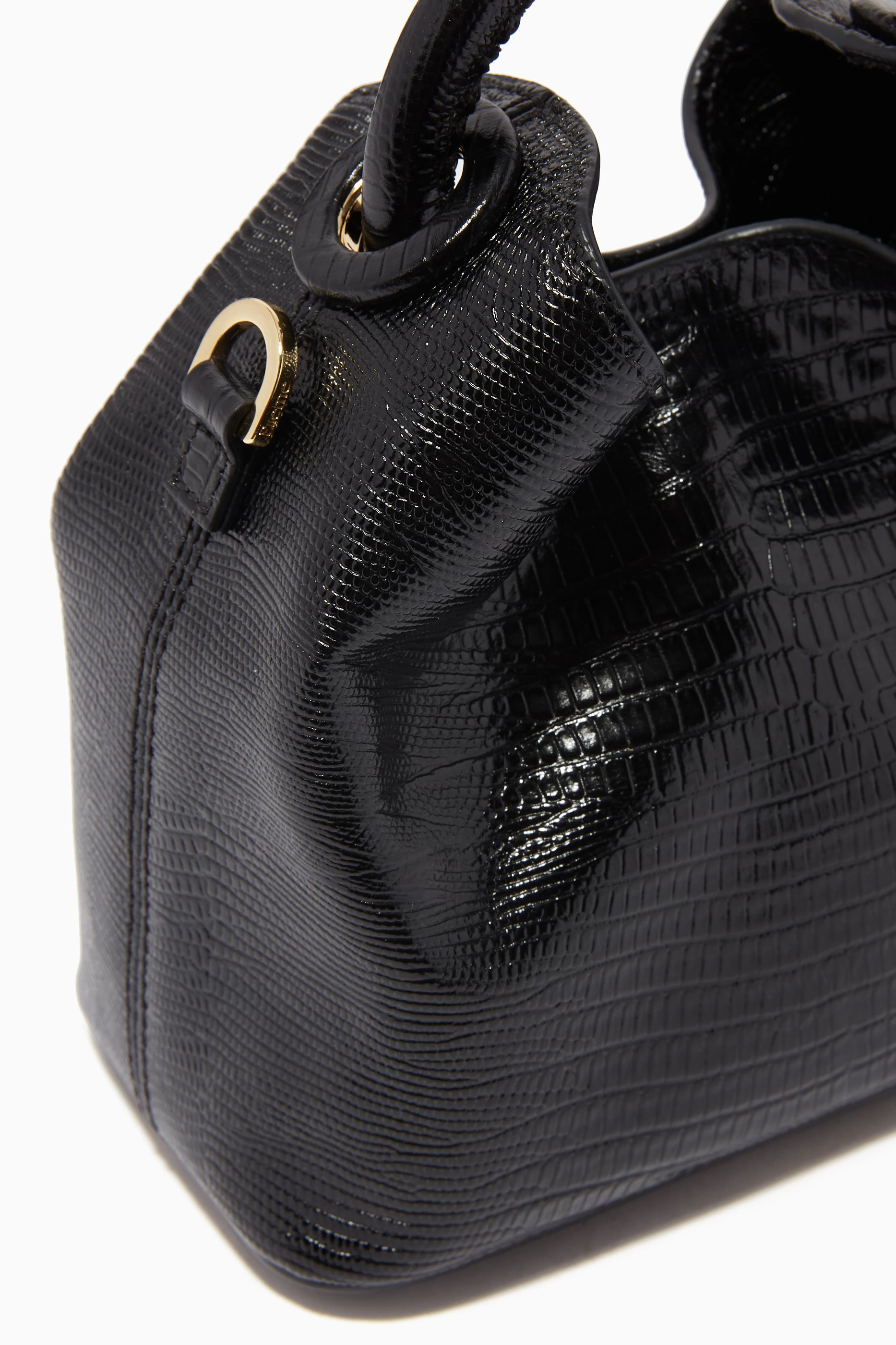 Elleme Madeleine Lizard Embossed Top Handle Bag in Black