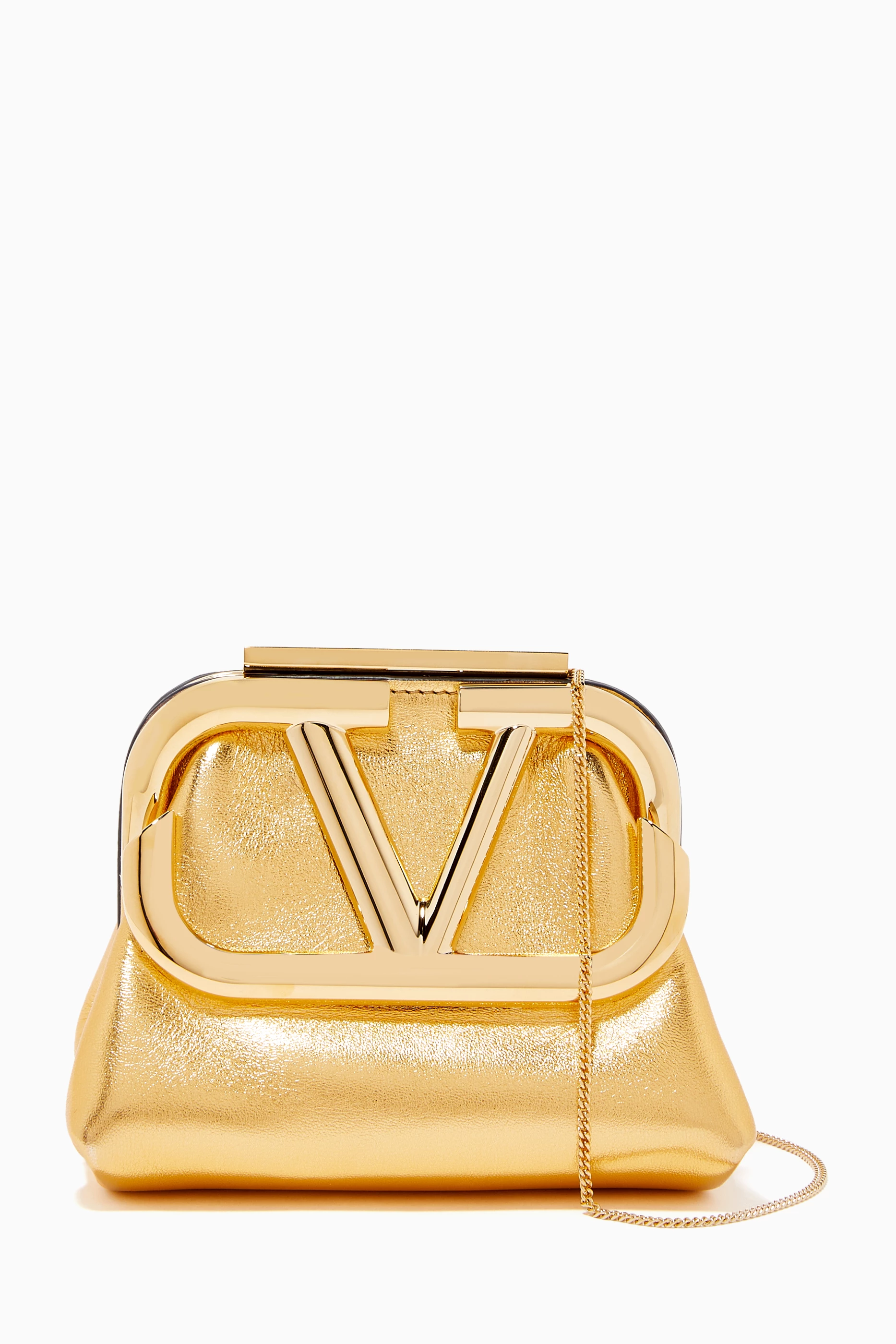 VALENTINO GARAVANI: Supervee bag in laminated nappa - Gold