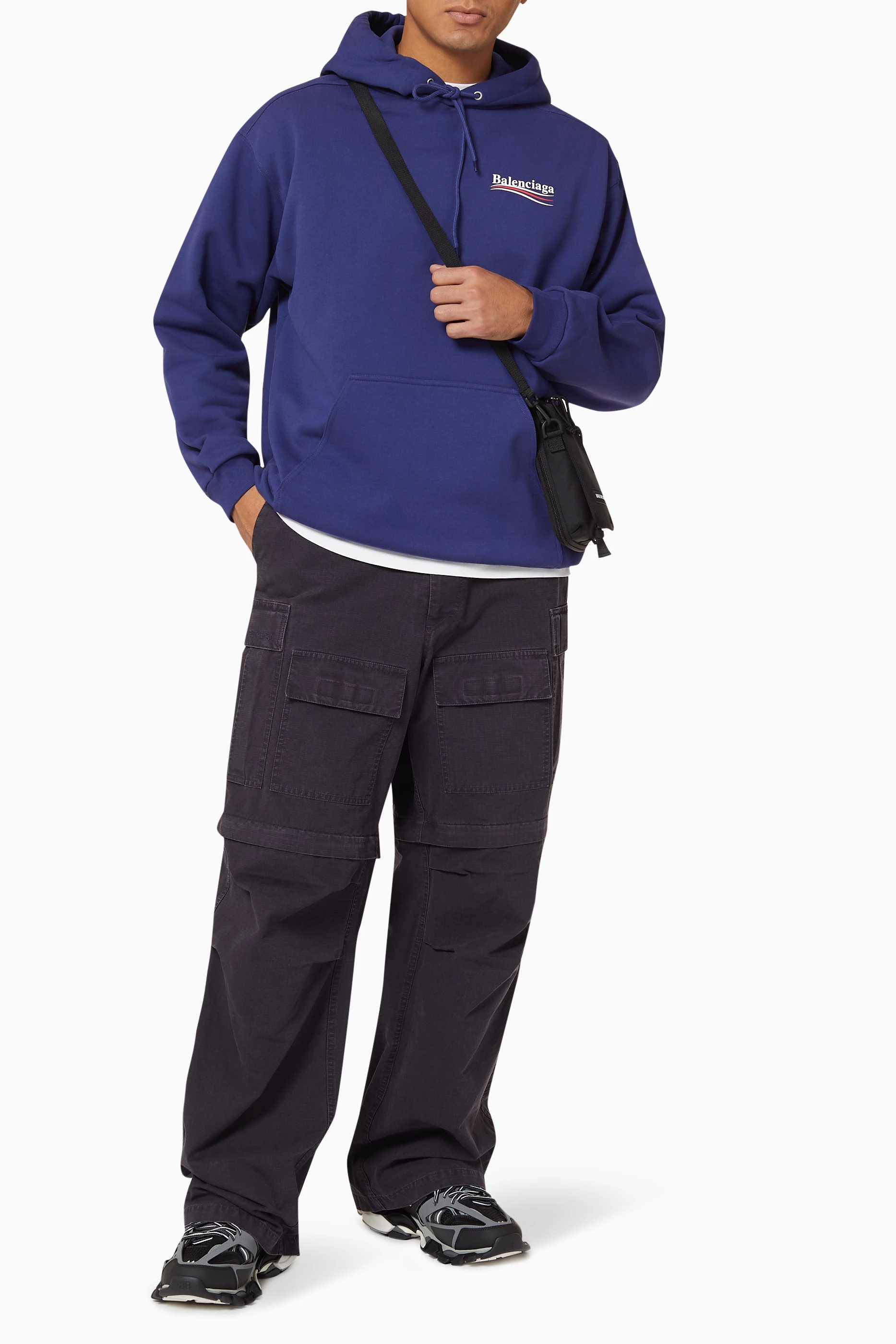 Buy Balenciaga Blue Political Campaign Medium Fit Hoodie in Curly