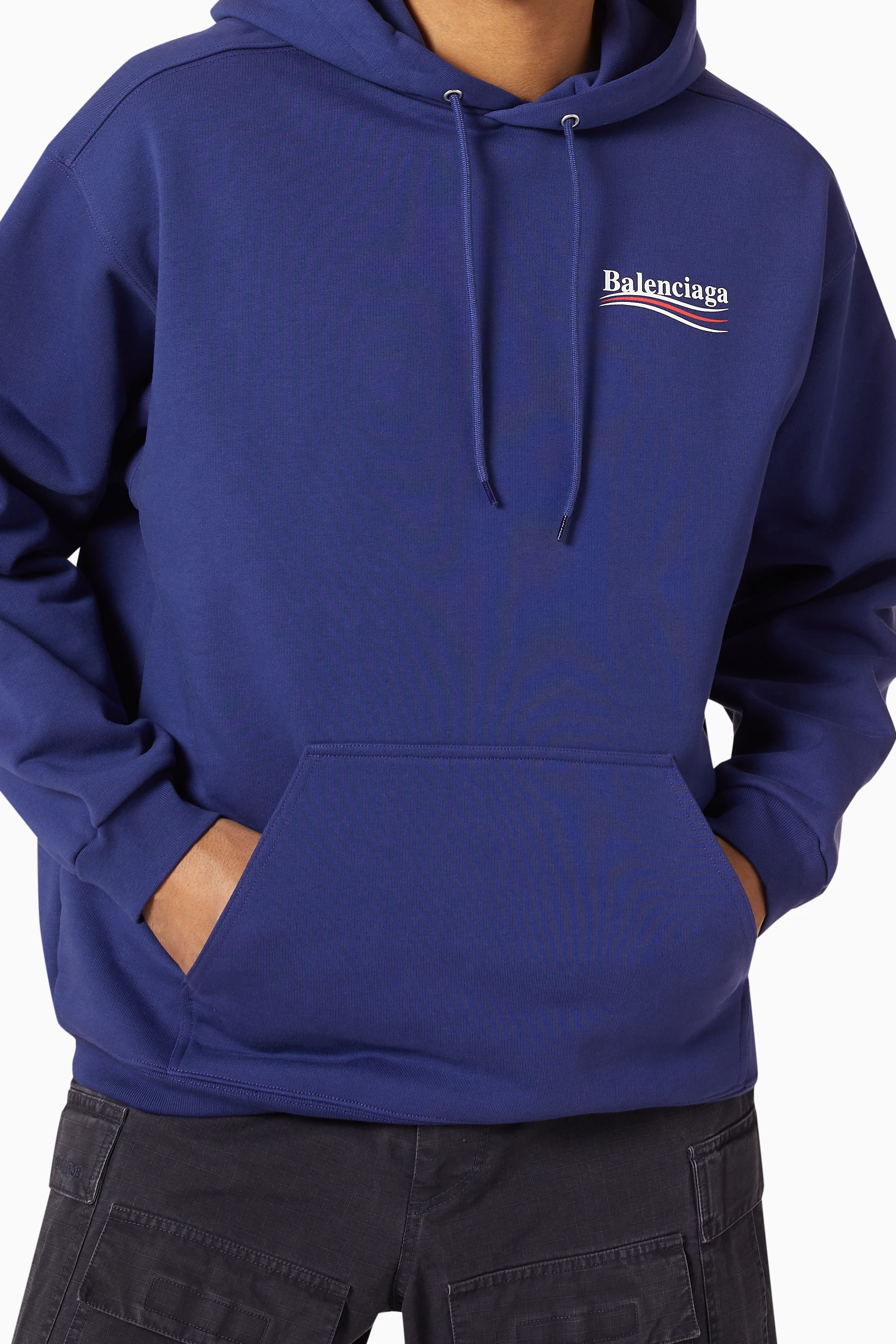 Buy Balenciaga Blue Political Campaign Medium Fit Hoodie in Curly