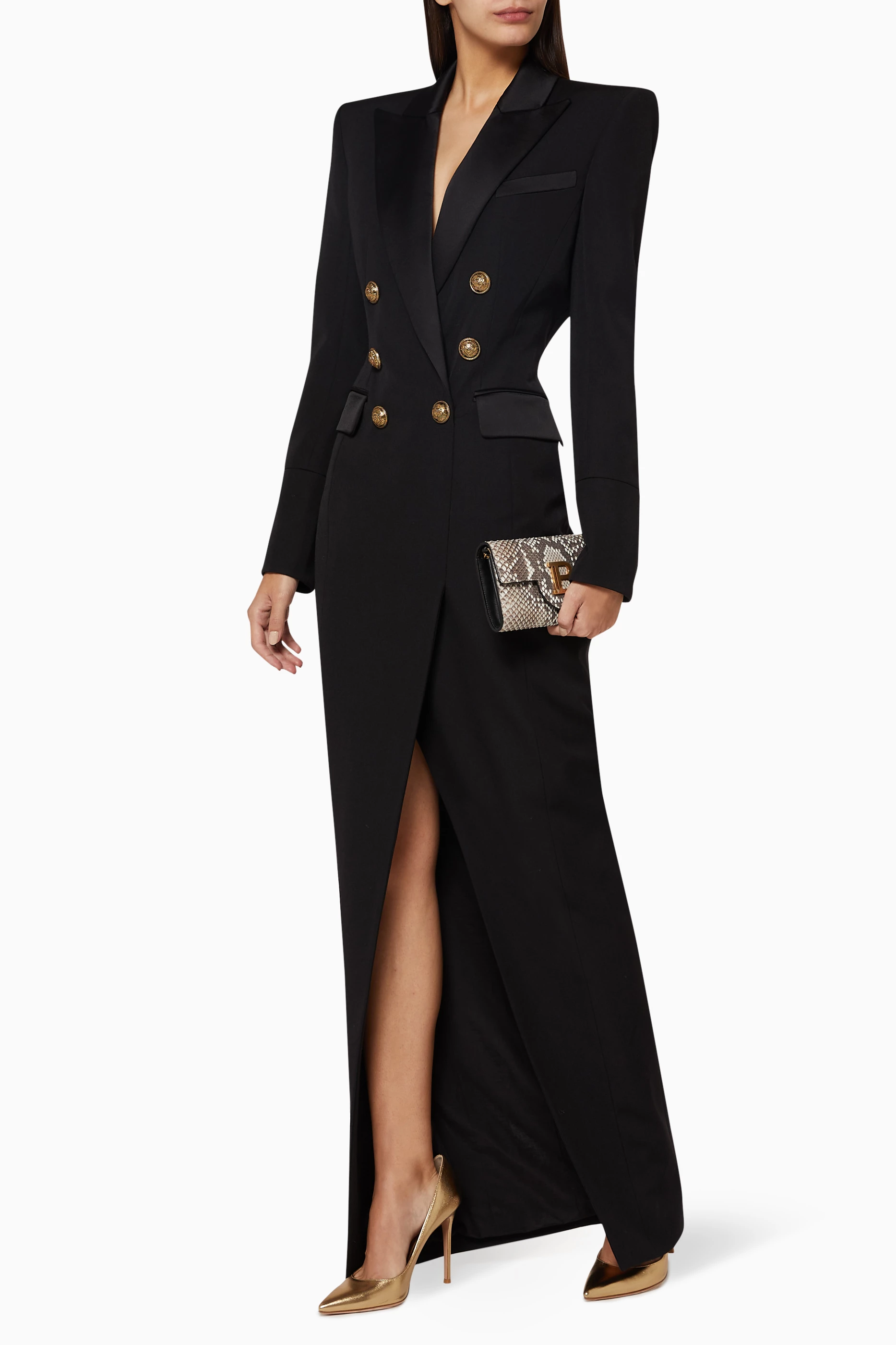 Buy Balmain Black Button Embellished Wool Blazer Dress for
