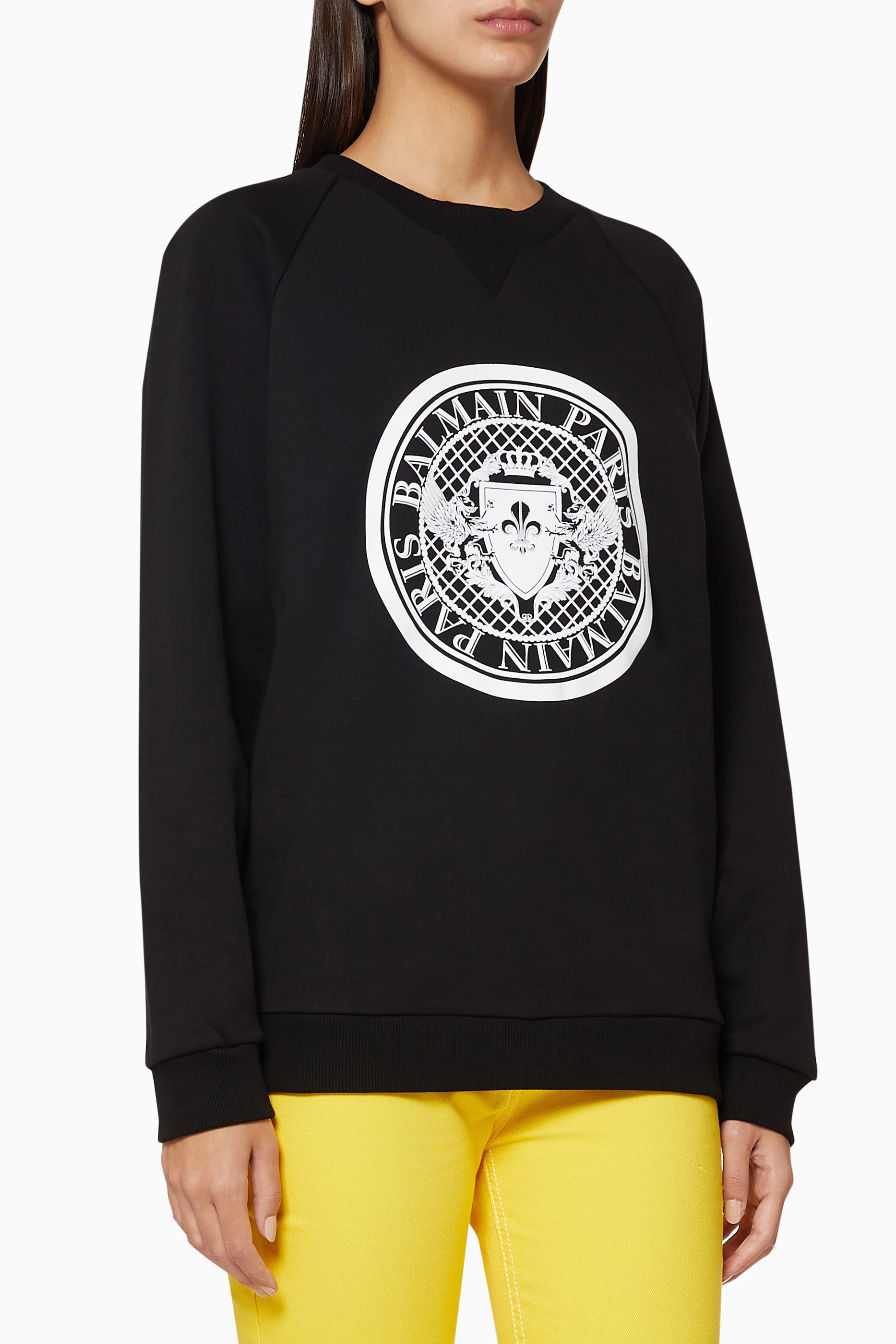 Buy Balmain Black Flocked Medallion Sweatshirt for Women in UAE Ounass