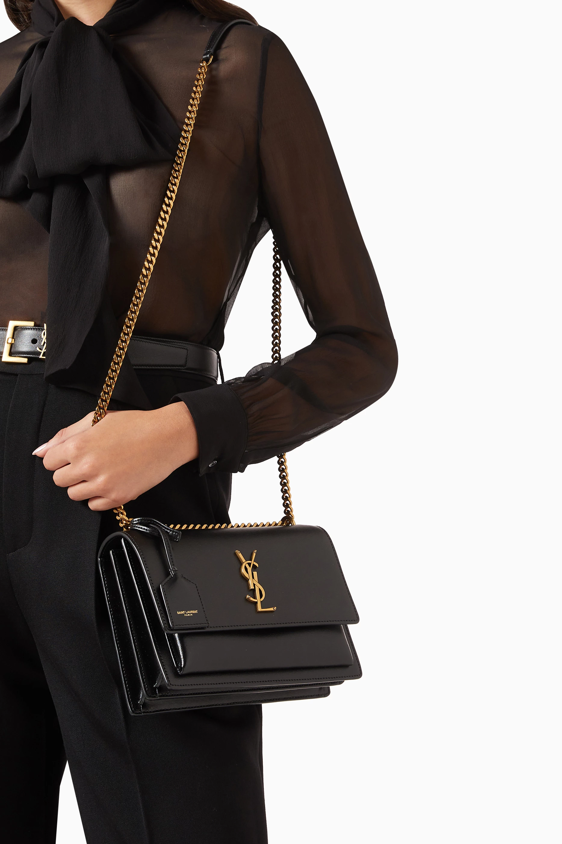 Buy SAINT LAURENT Black Medium Sunset Bag in Smooth Leather for