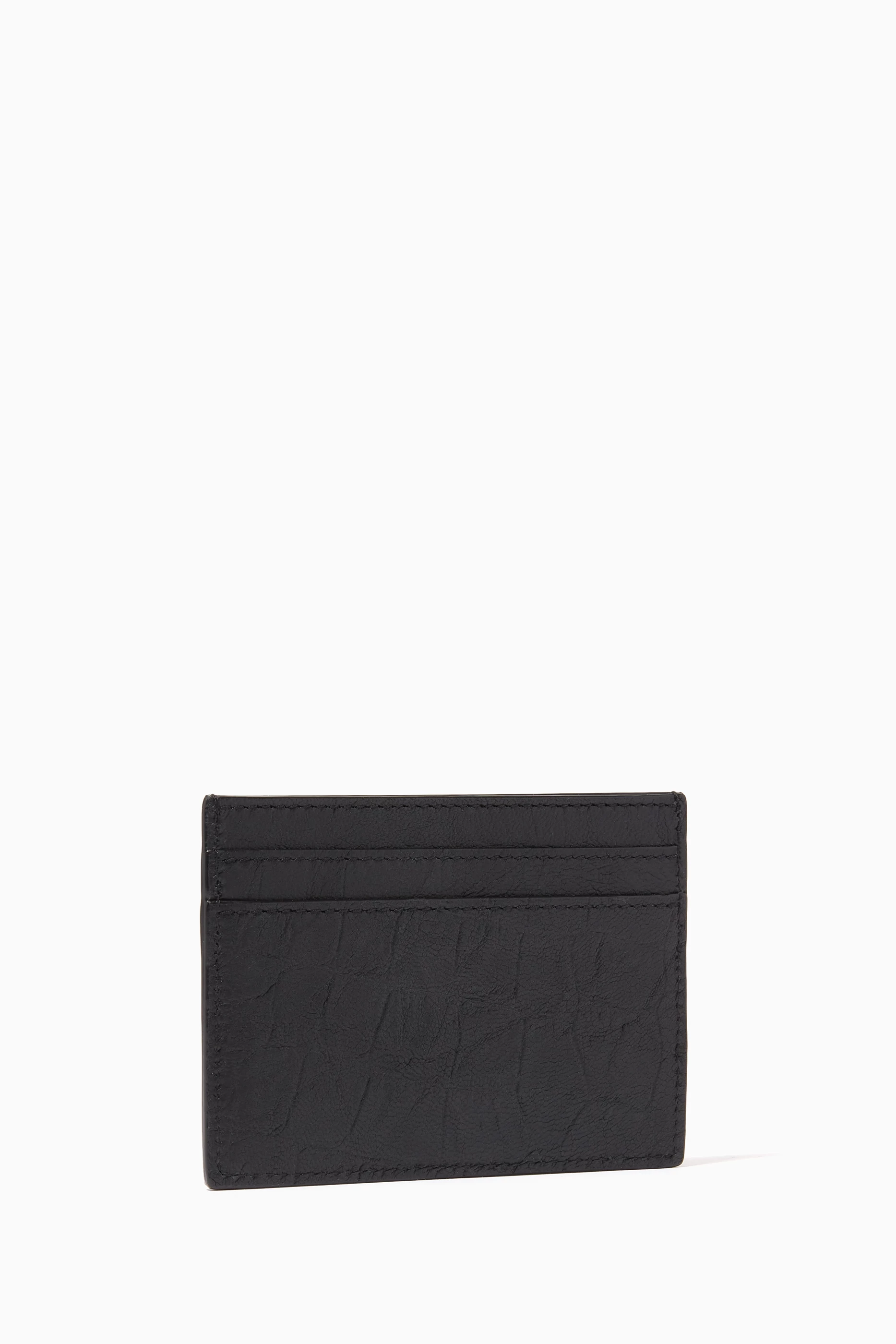 Monogram card case on sale in crocodile embossed leather