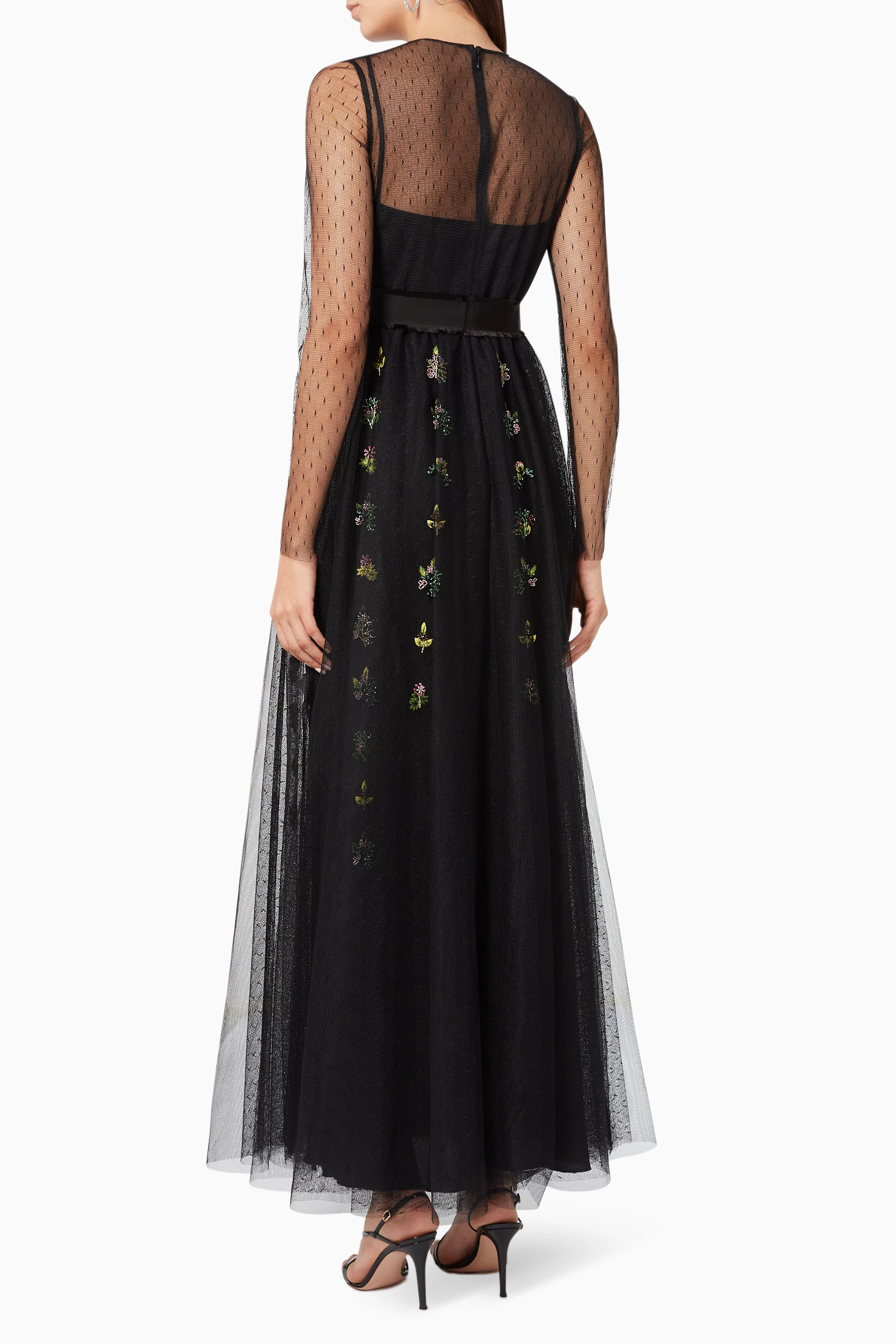 Buy RED Valentino Black Floral Embroidered Tulle Maxi Dress for WOMEN in  UAE | Ounass