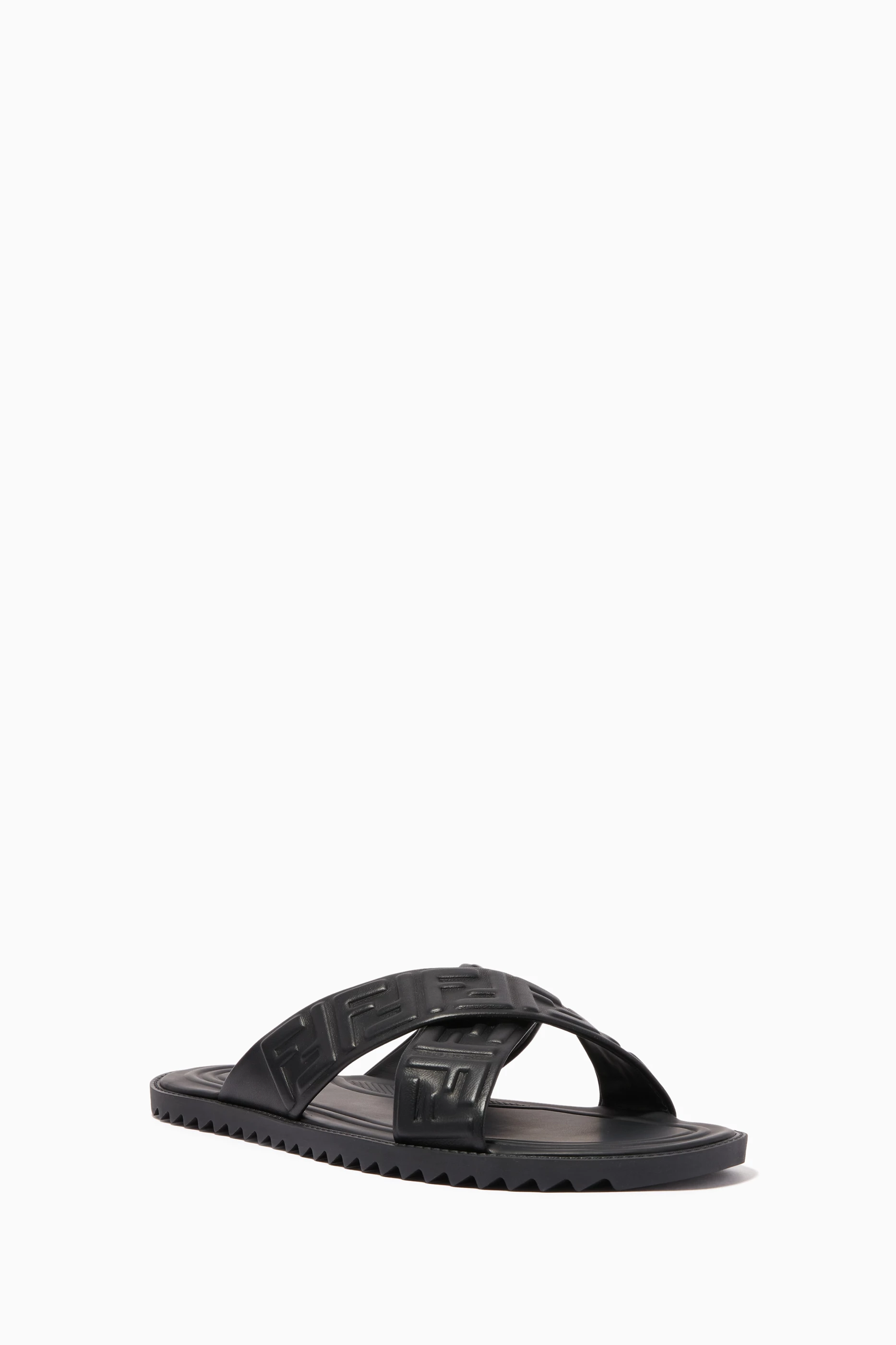 Buy Fendi Black FF Slide Sandals in Leather for Men in UAE Ounass