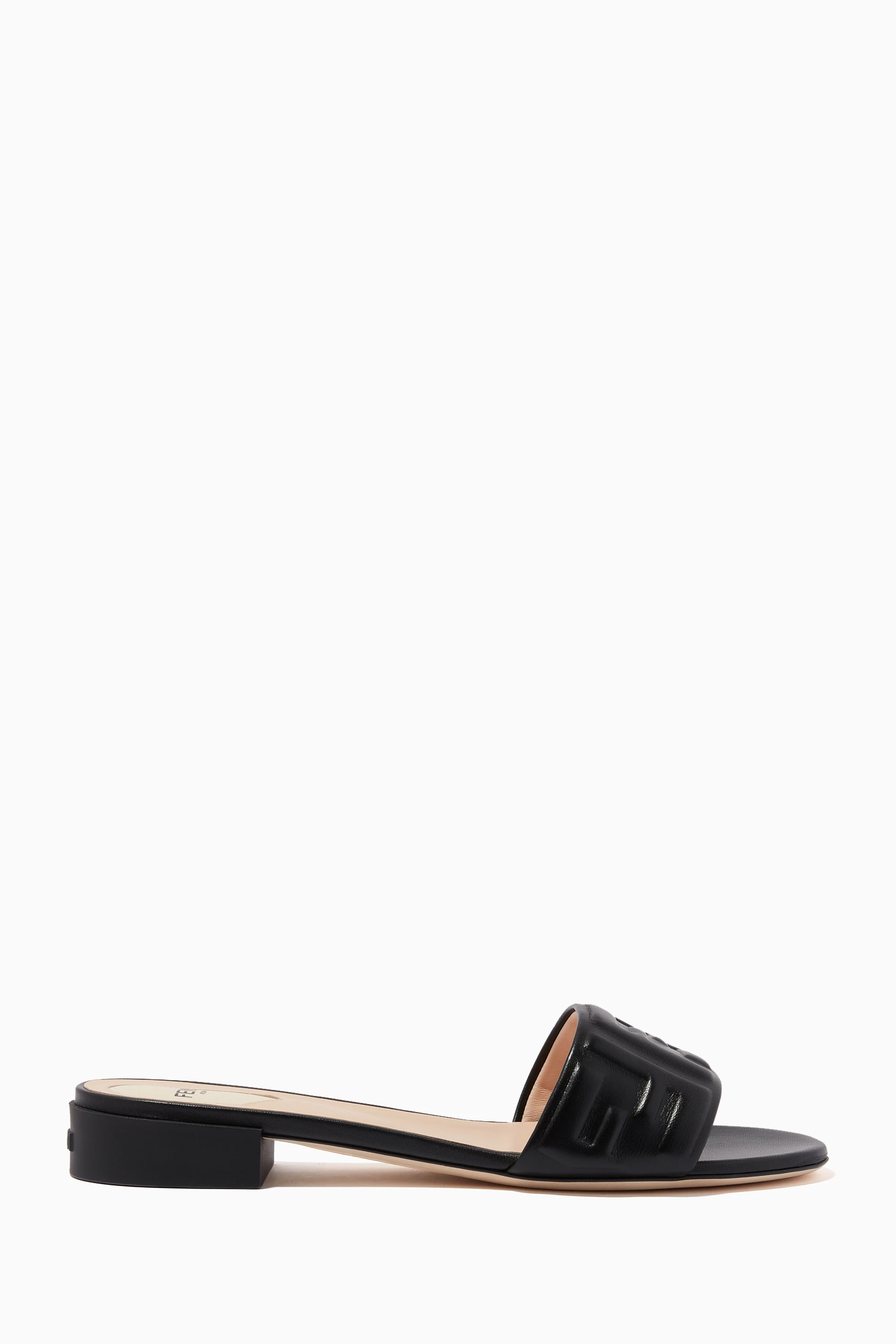 Buy Fendi Black FF Embossed Slides in Nappa for Women in UAE Ounass