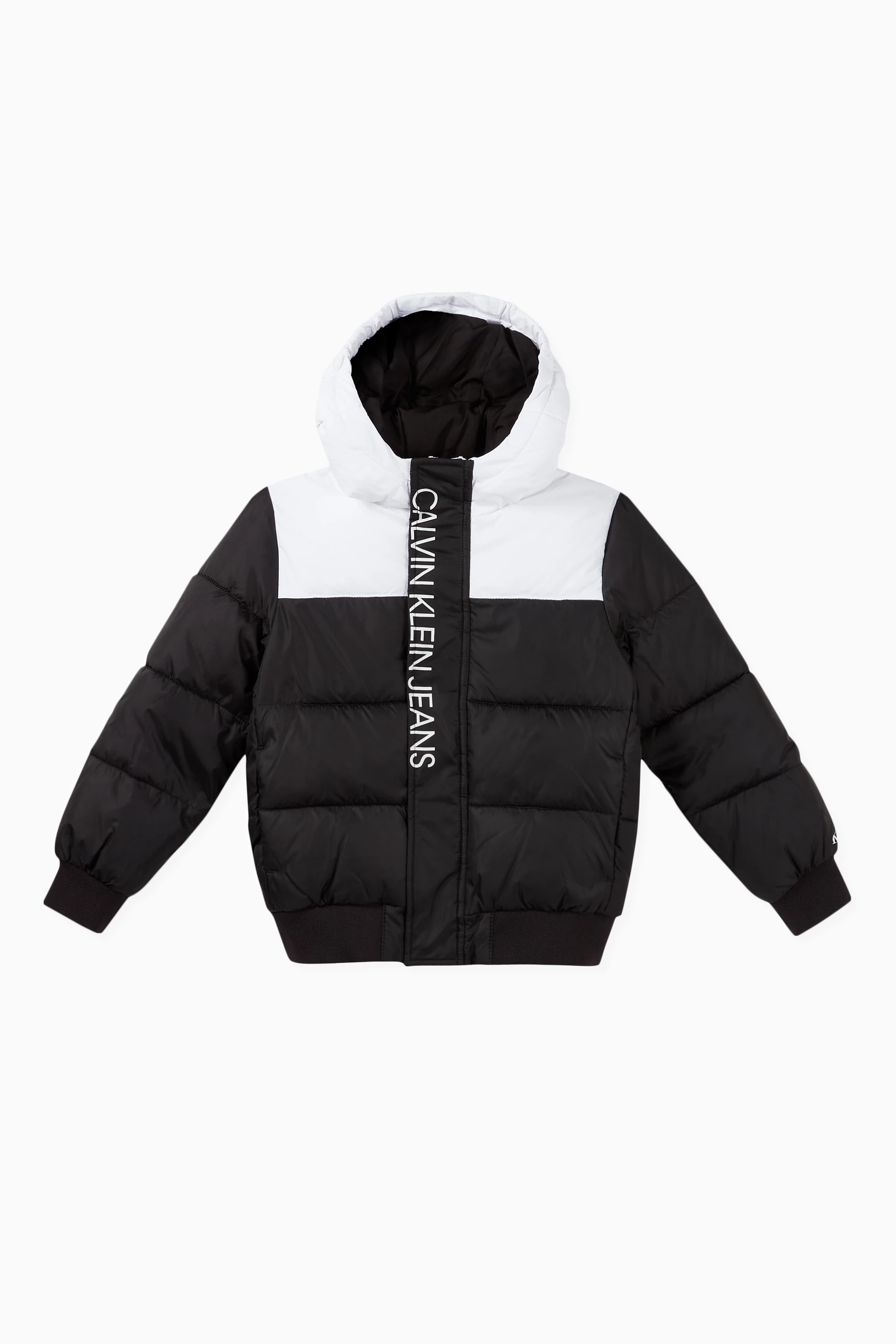 Buy Calvin Klein Black Colour Block Recycled Nylon Puffer Jacket