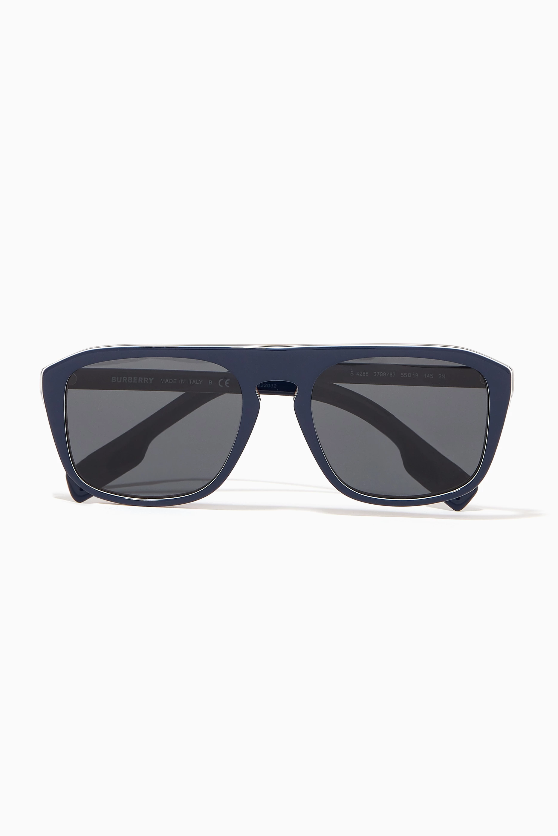 Buy Burberry Black Icon Stripe Detail Square Sunglasses for Men in