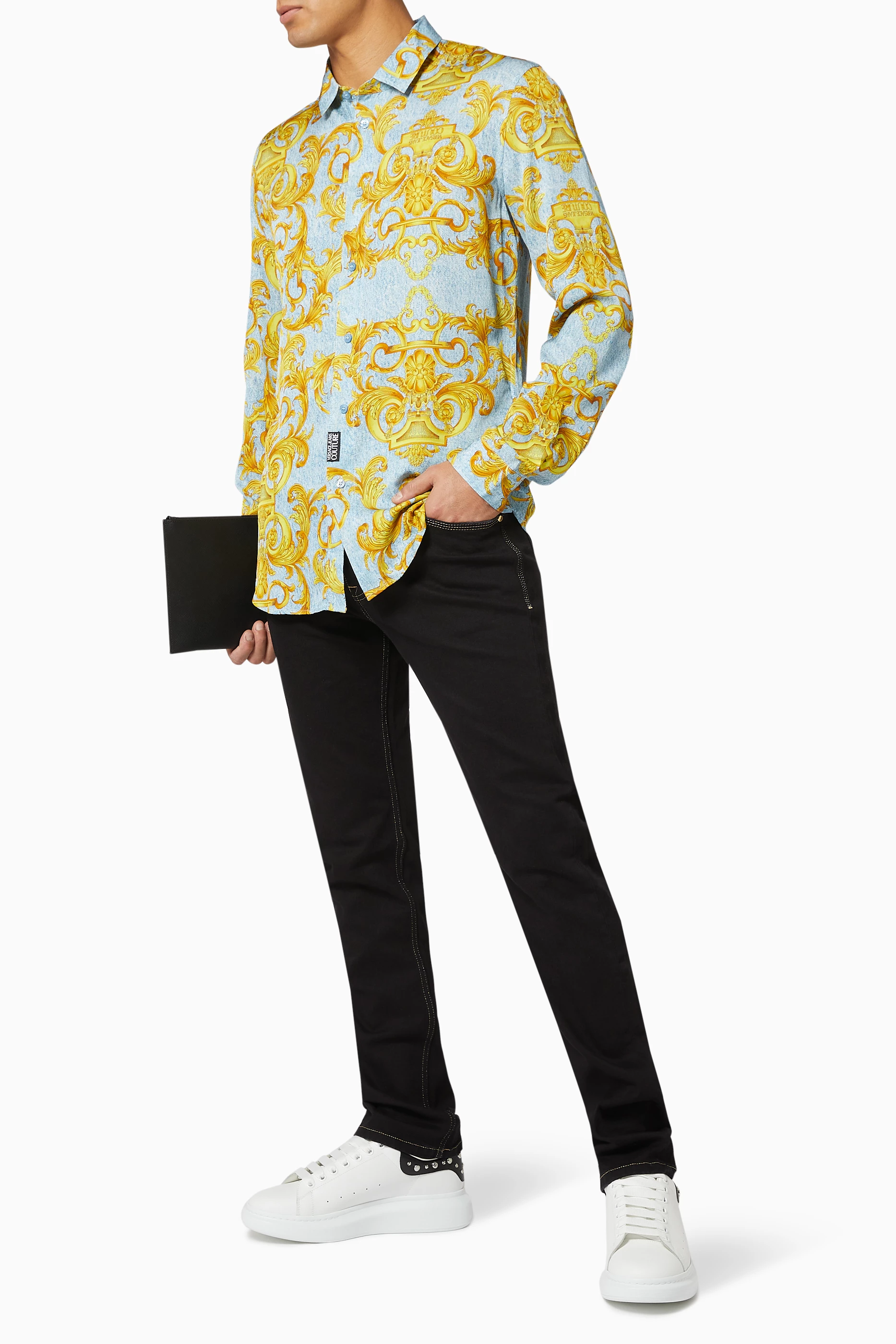 Baroque print denim best sale shirt