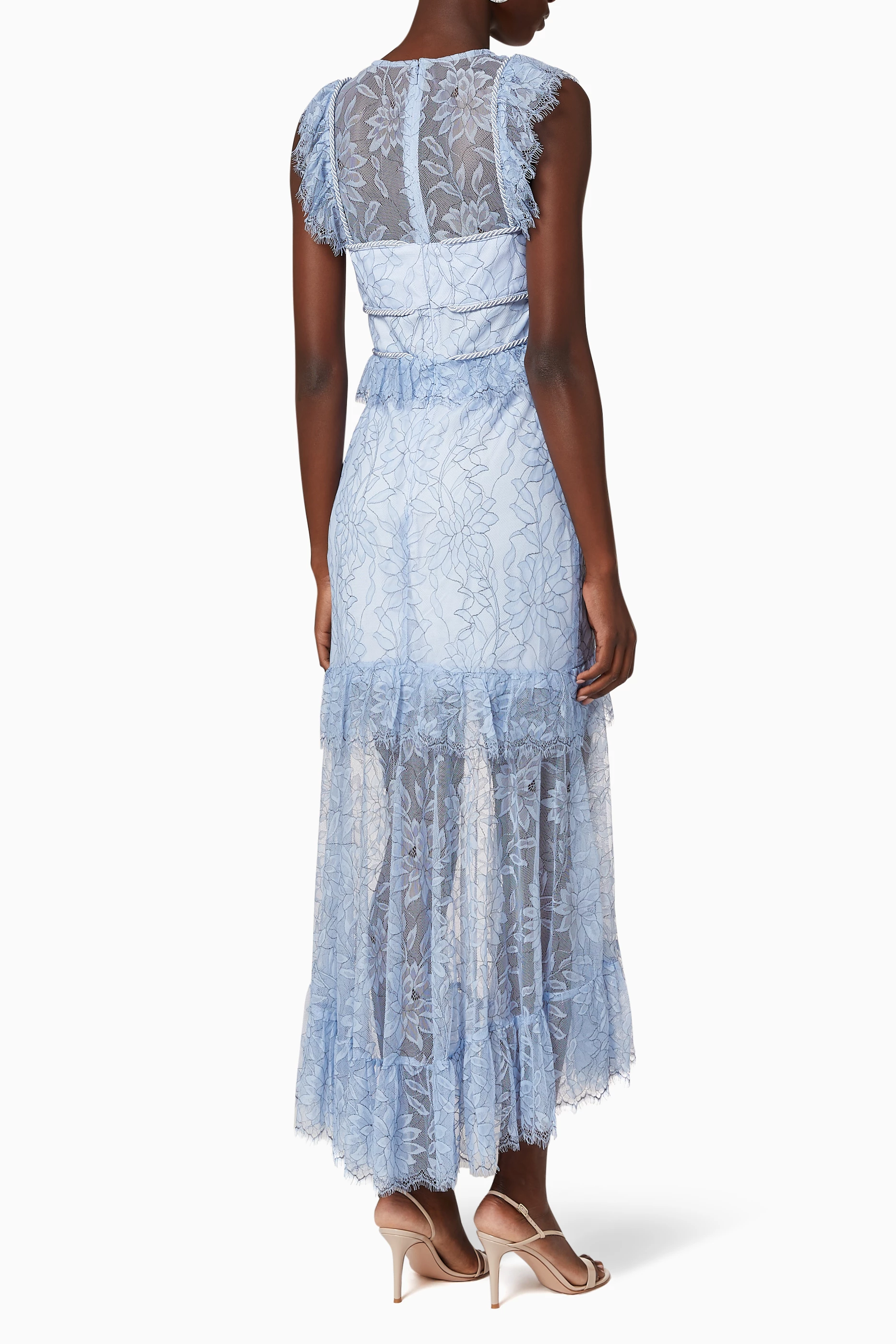 Blue abstract triangle shop lace midi dress