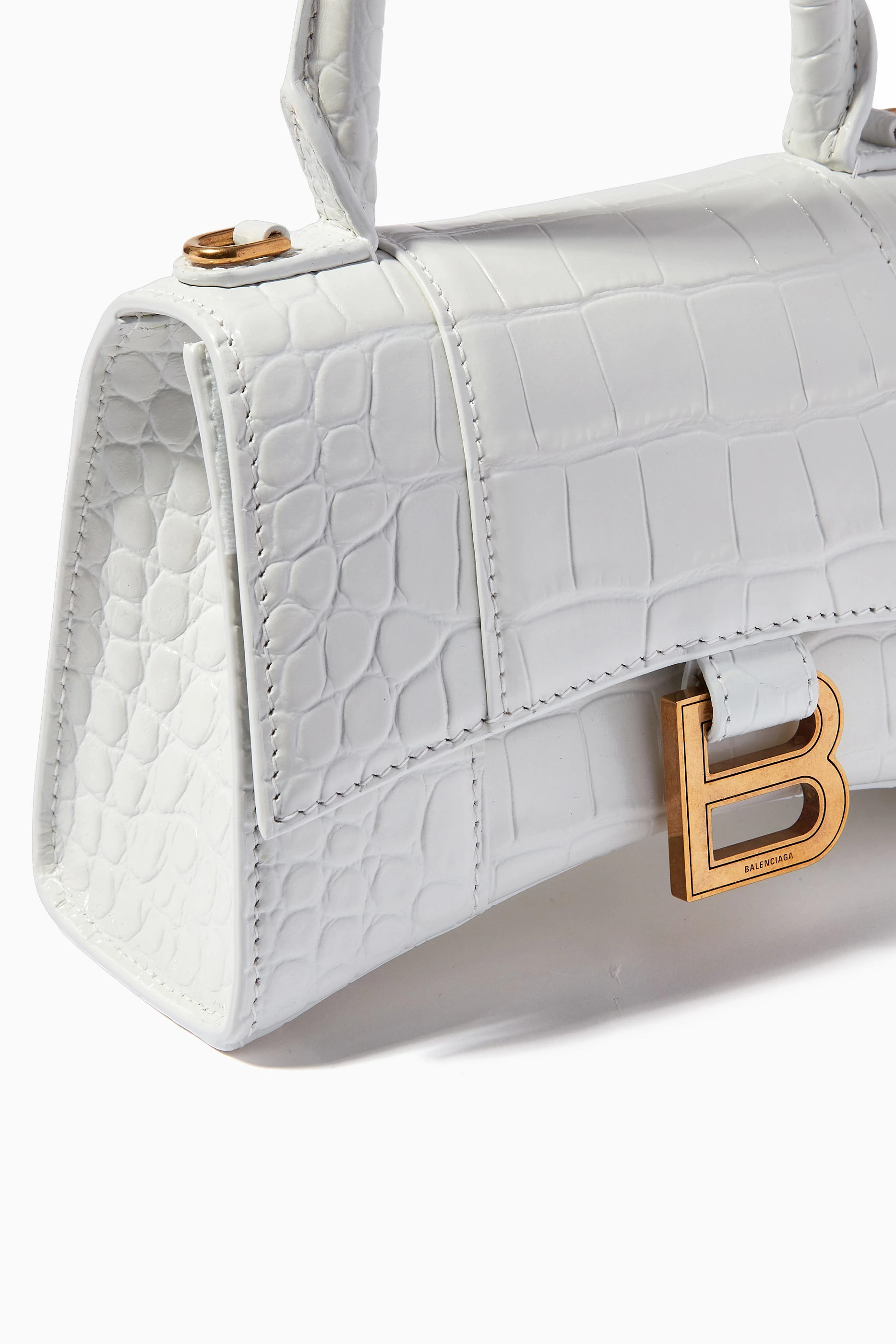 Buy Balenciaga White Hourglass XS Top Handle Bag in Shiny