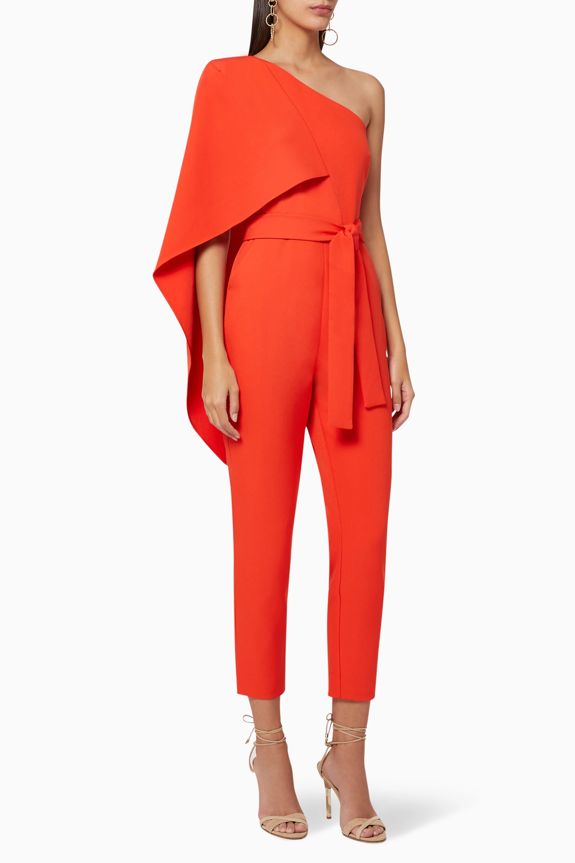 Buy Lavish Alice Red One Shoulder Cape Jumpsuit for Women in UAE Ounass