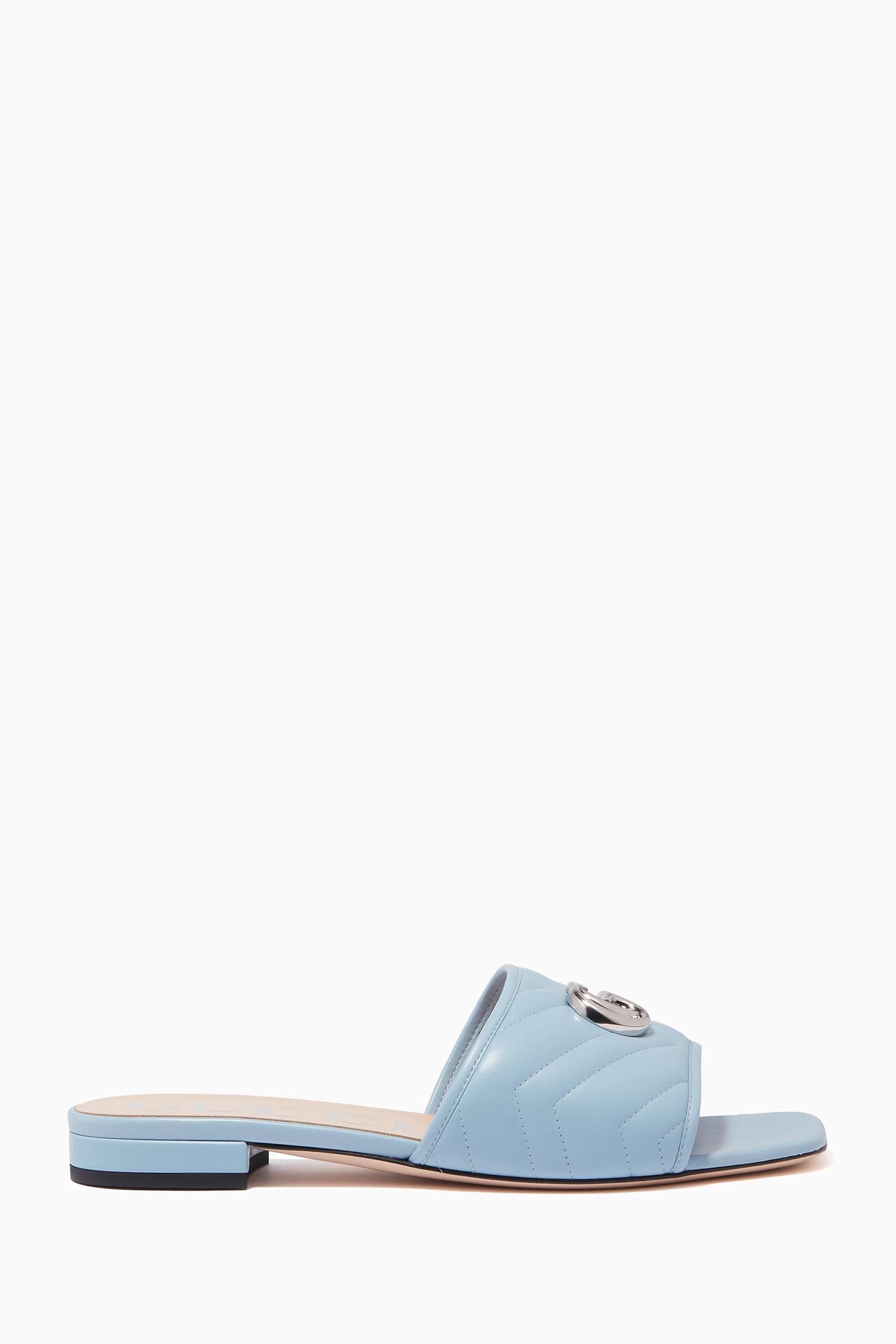 Buy Gucci Blue GG Slide Sandals in Chevron Leather for Women in