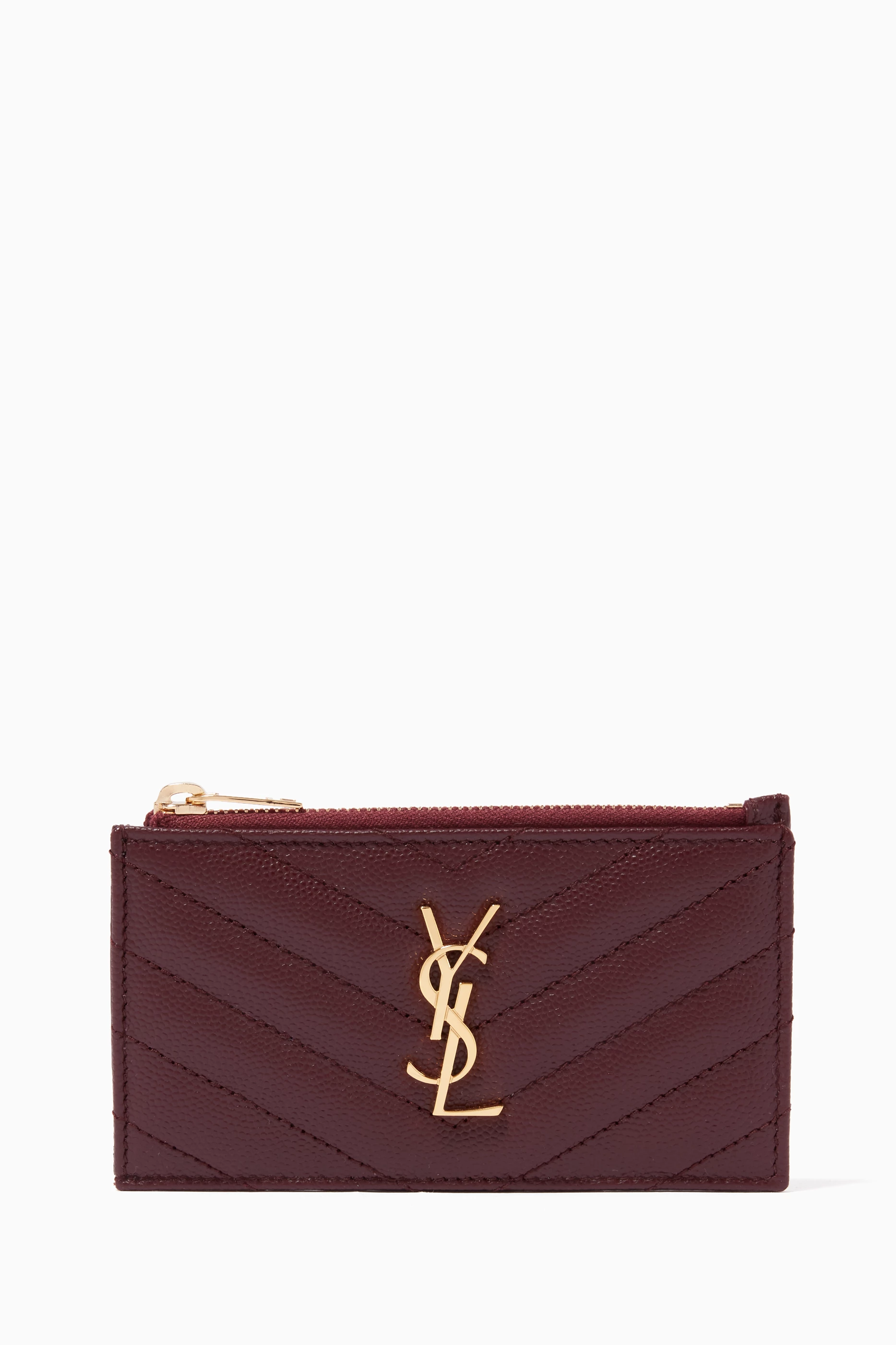 Saint laurent pebbled shop leather zip card case