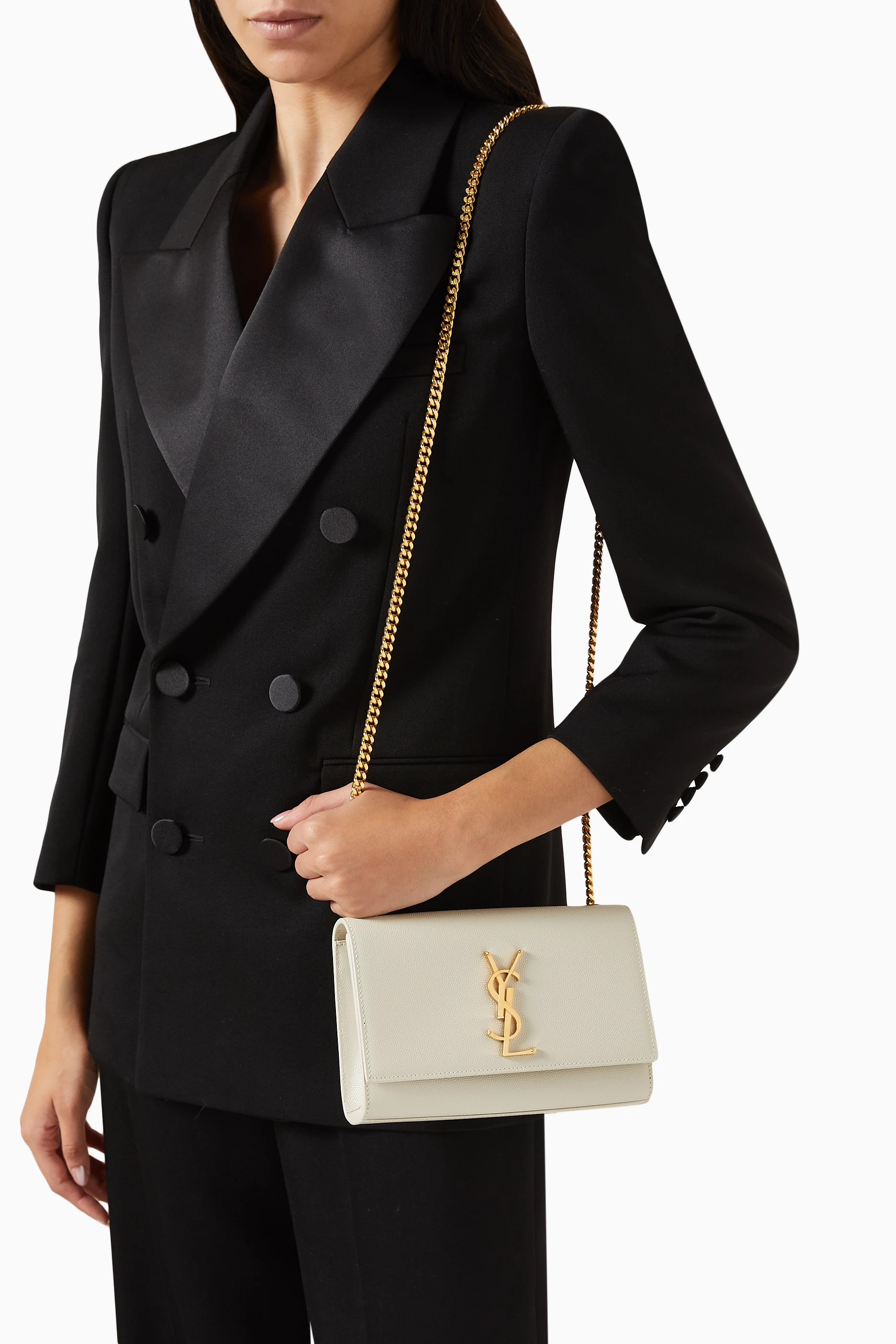 Buy SAINT LAURENT Neutral Small Kate Shoulder Bag in Grain De