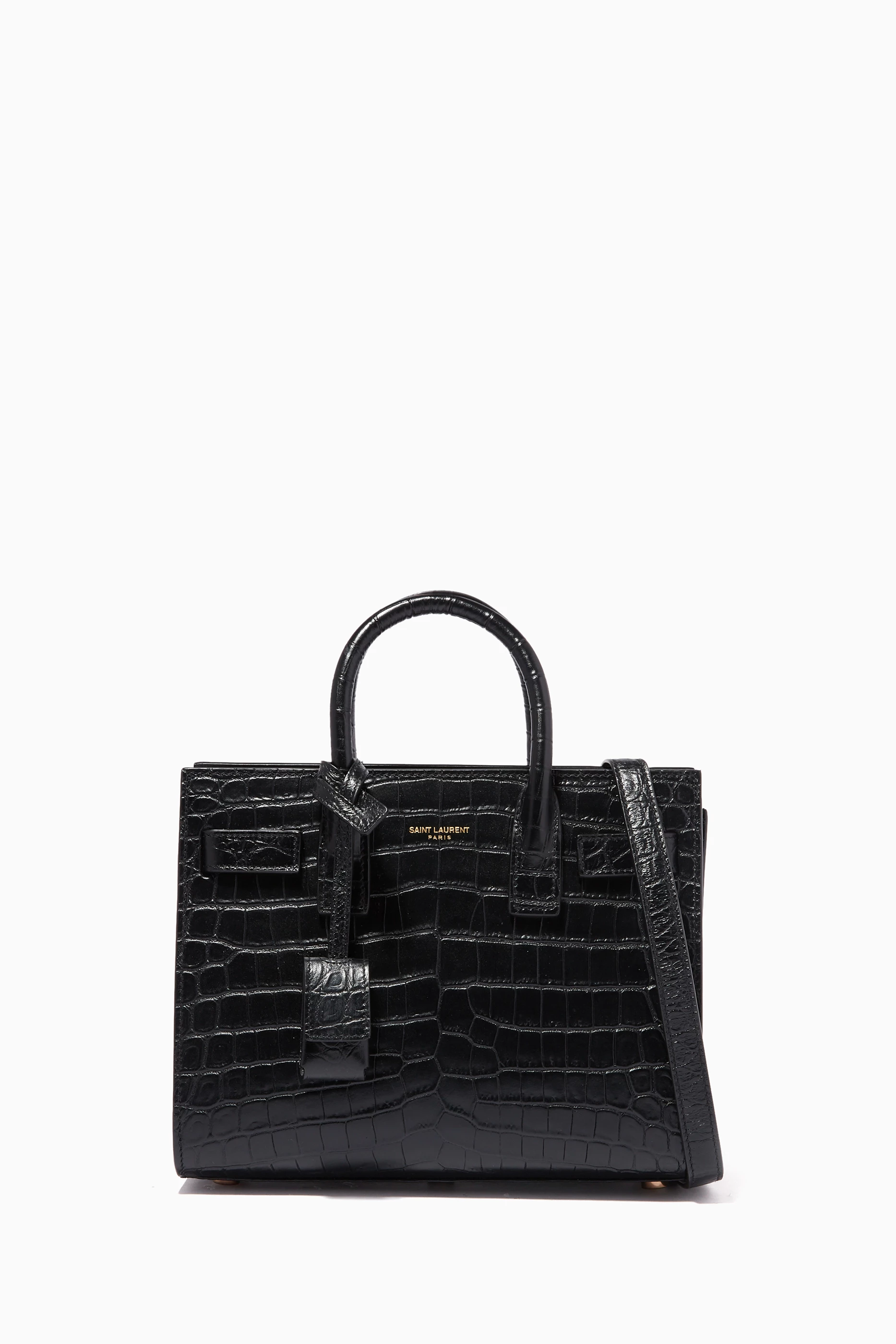 Buy SAINT LAURENT Black Nano Day Tote in Crocodile Embossed