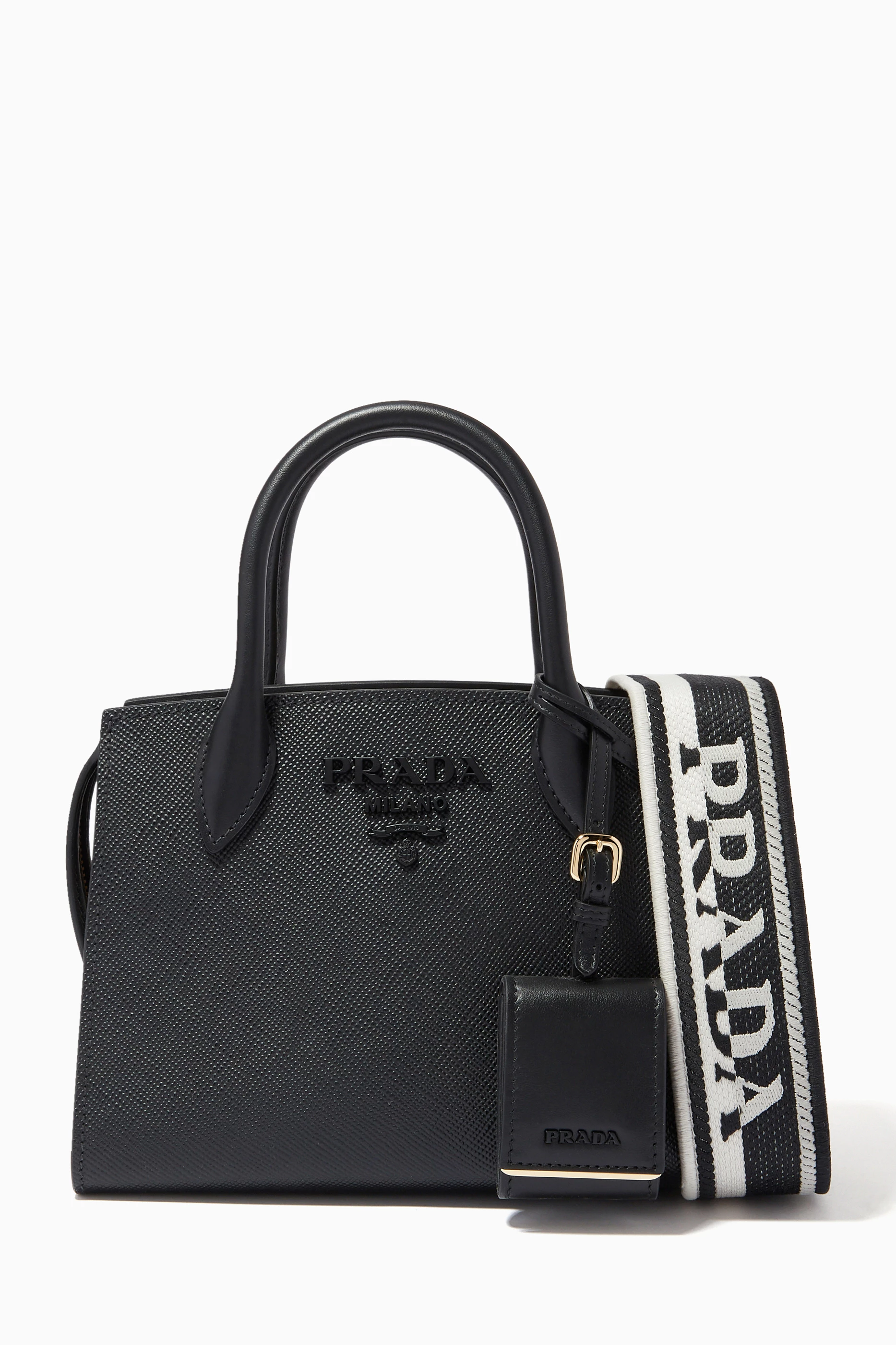 Buy Prada Black Mini Monochrome Bag in Saffiano Leather for Women