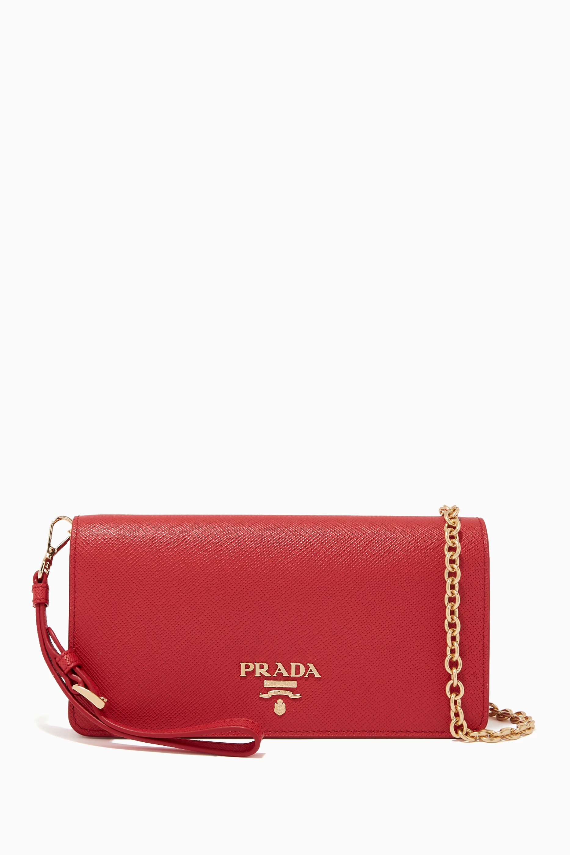 Prada Red Saffiano Leather Continental Wallet on Chain Woc For Sale at  1stDibs
