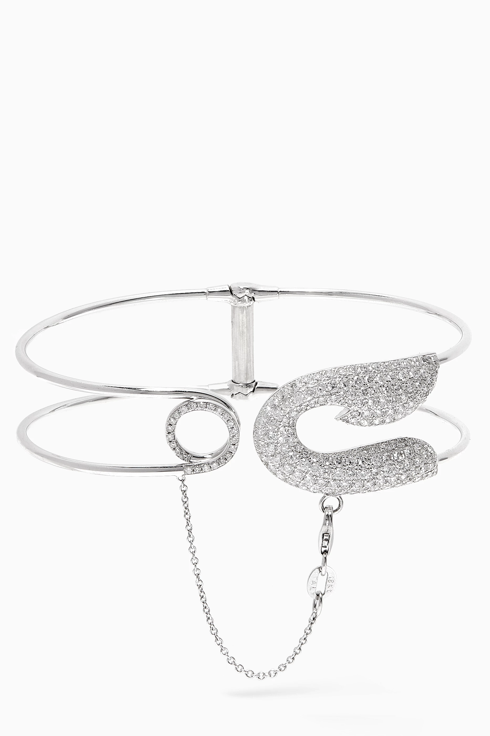 Buy Jacob Co. White Safety Pin Diamond Cuff Bracelet in 18kt White Gold for Women in UAE Ounass