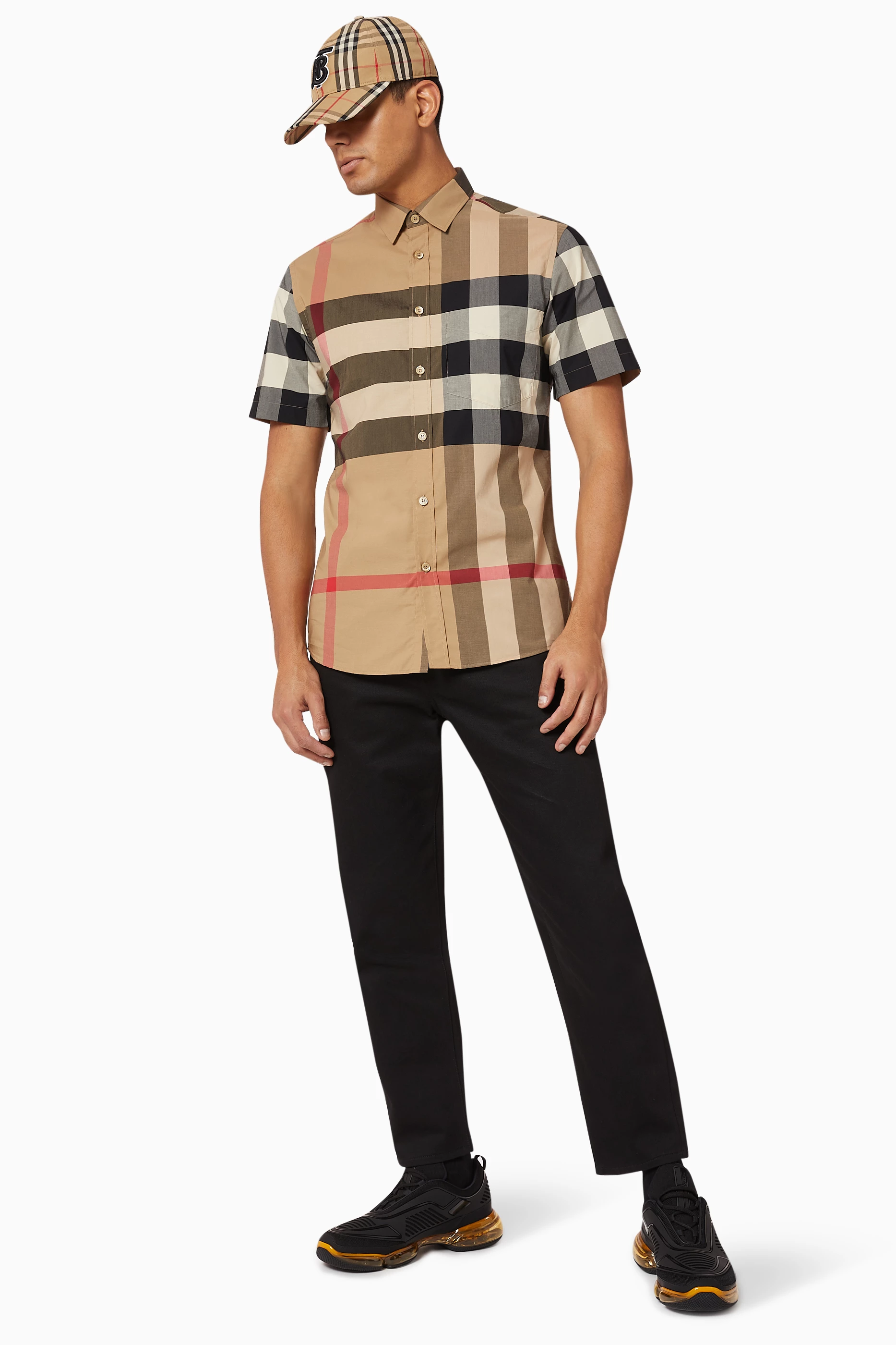 Buy Burberry Neutral Check Stretch Cotton Poplin Shirt for Men in