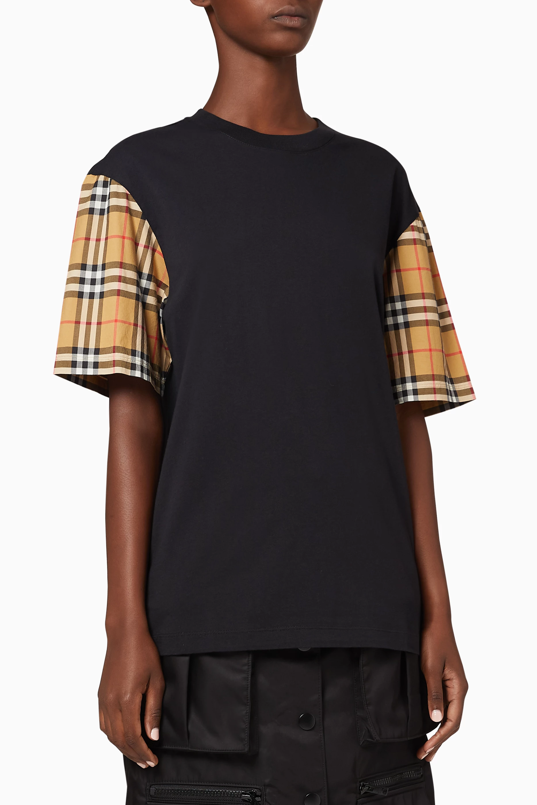 Burberry vintage check deals sleeve cotton t-shirt