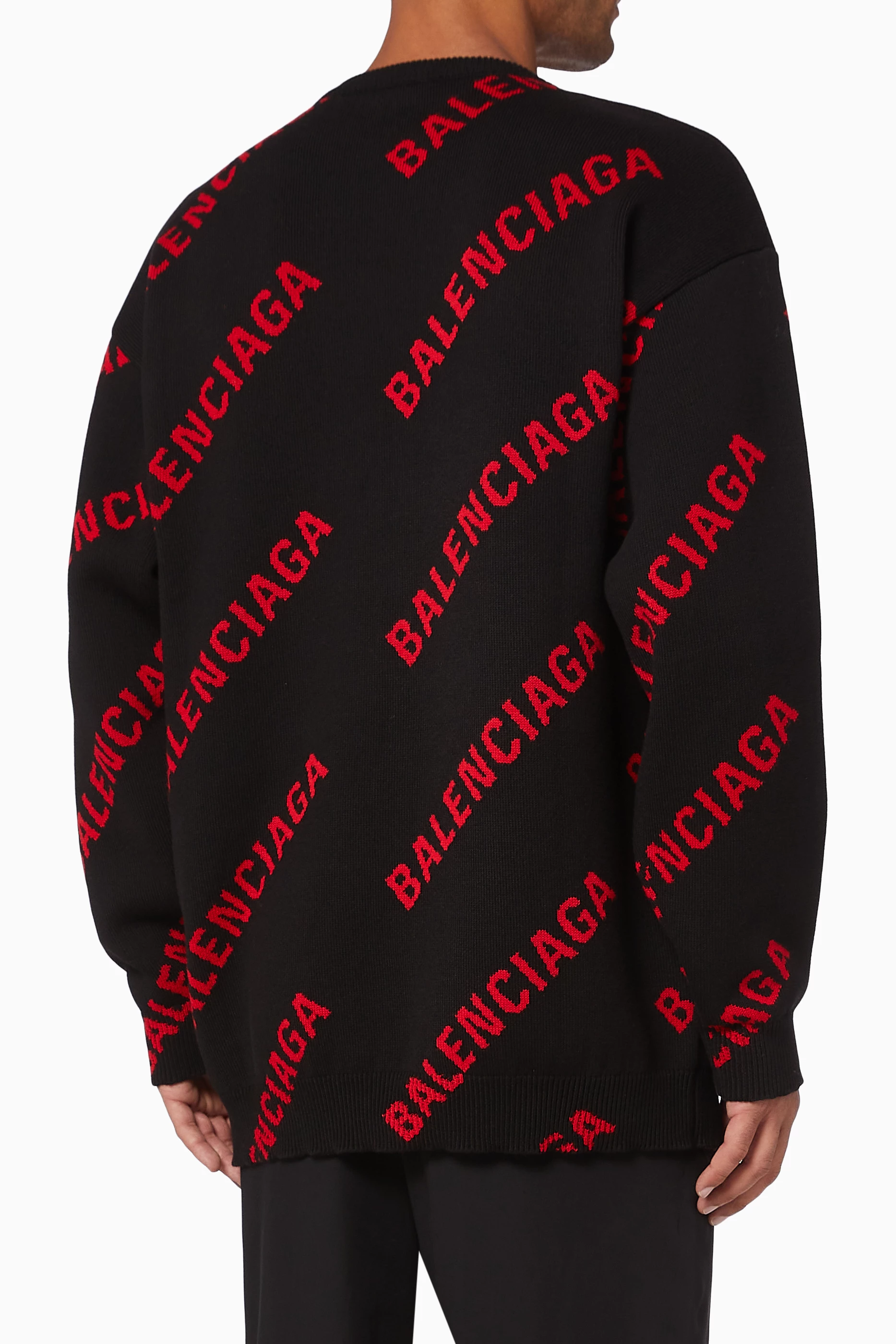 Buy Balenciaga Black Allover Logo Crewneck Sweater in Cotton Knit for Men in UAE Ounass