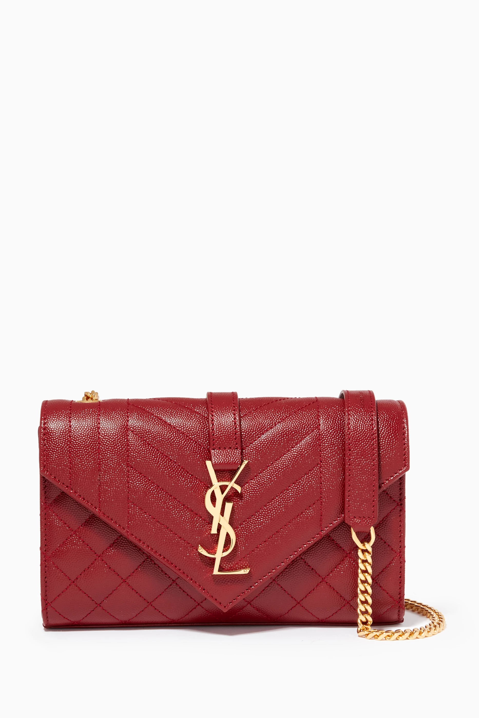 Buy SAINT LAURENT Red Small Envelope Bag in Mix Matelass Embossed