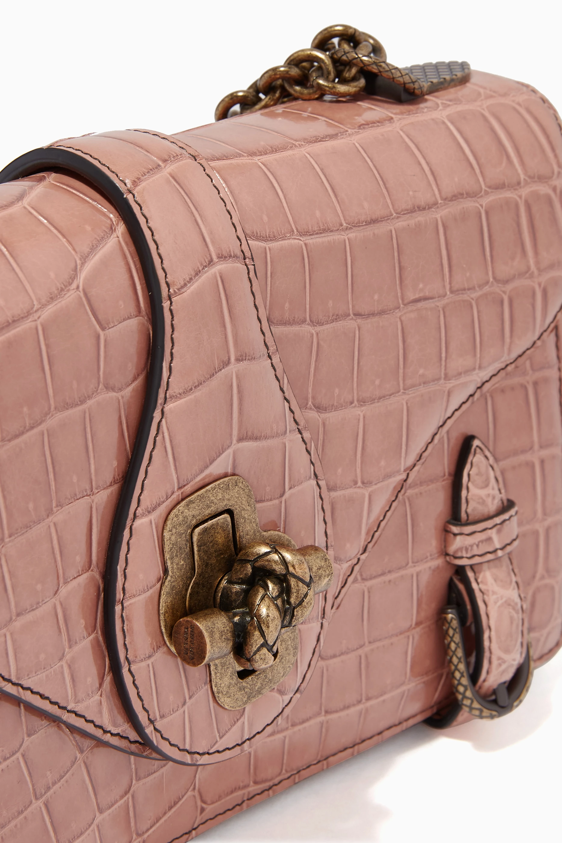 Buy Bottega Veneta Pink City Knot Bag in Crocodile Leather for