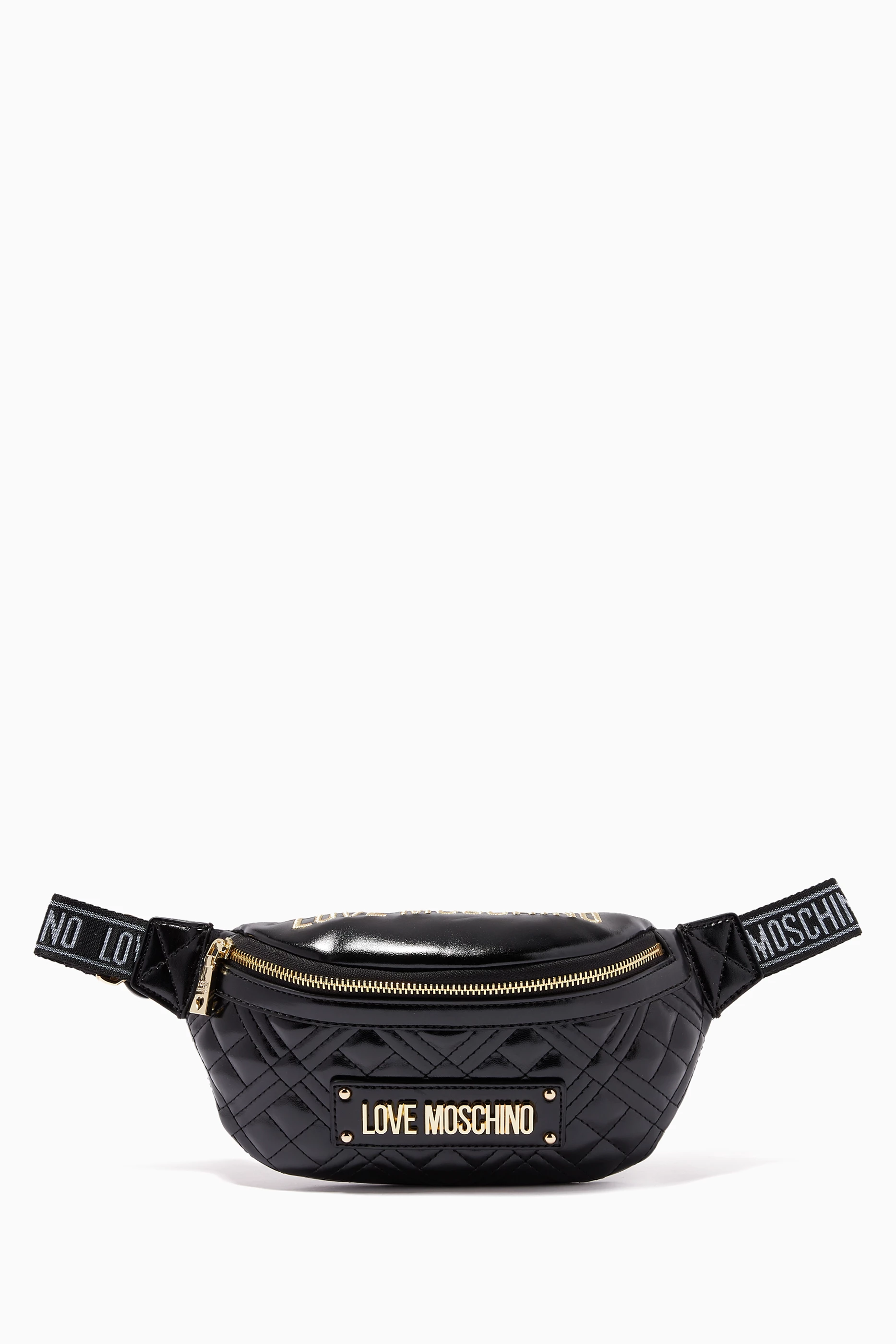 Buy Love Moschino Black Logo Quilted Belt Bag in PU Leather for