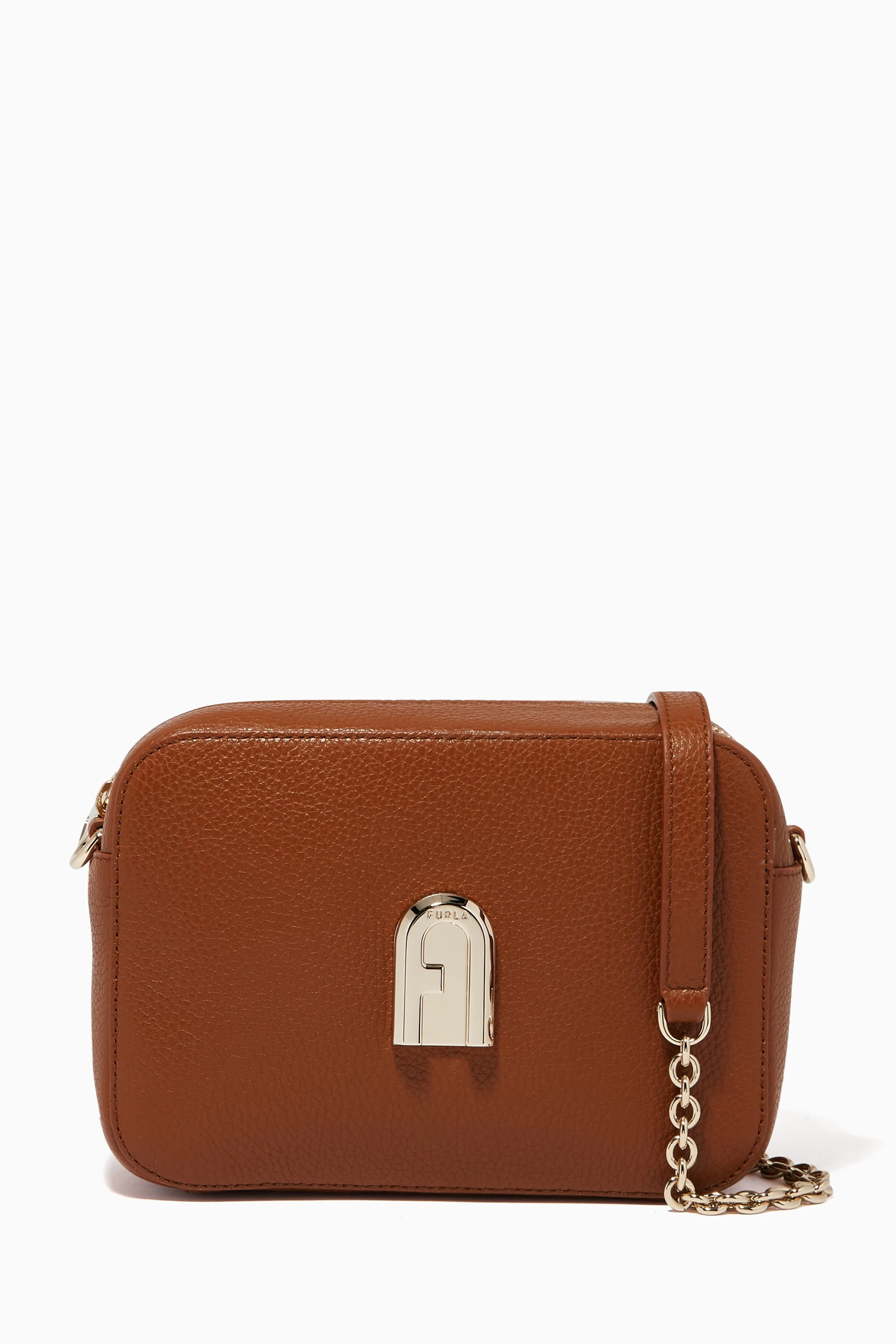 Furla sleek mini crossbody cognac online