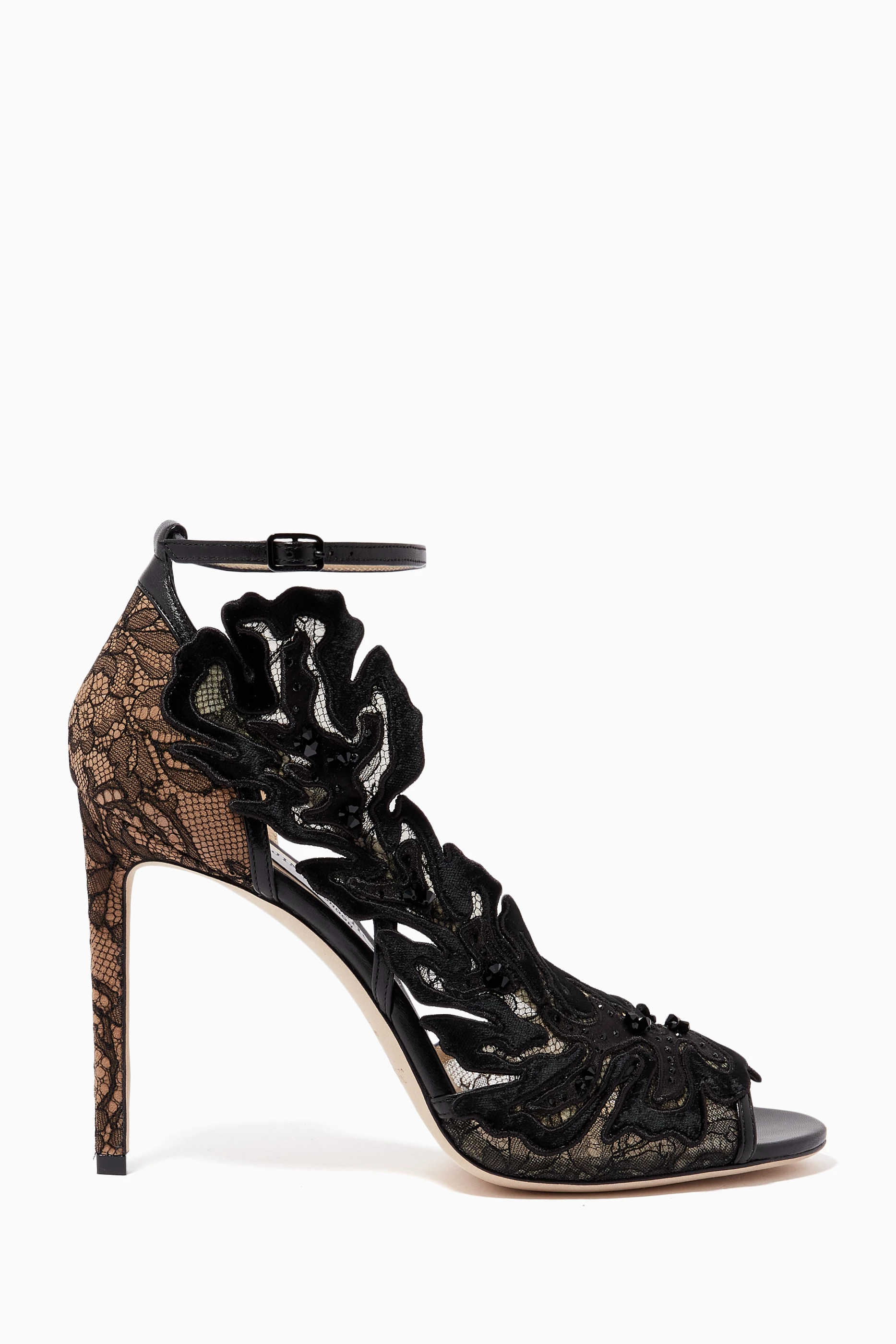 Buy Jimmy Choo Black Lucele 100 Sandals in Nappa Lace for Women in