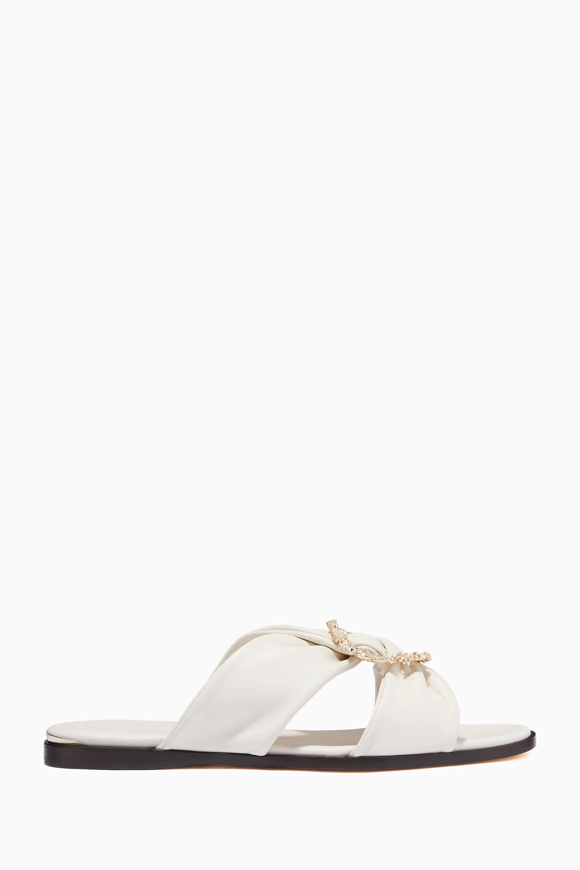 Buy Jimmy Choo Neutral Neda Flat Sandals in Metallic Nappa for Women in UAE Ounass