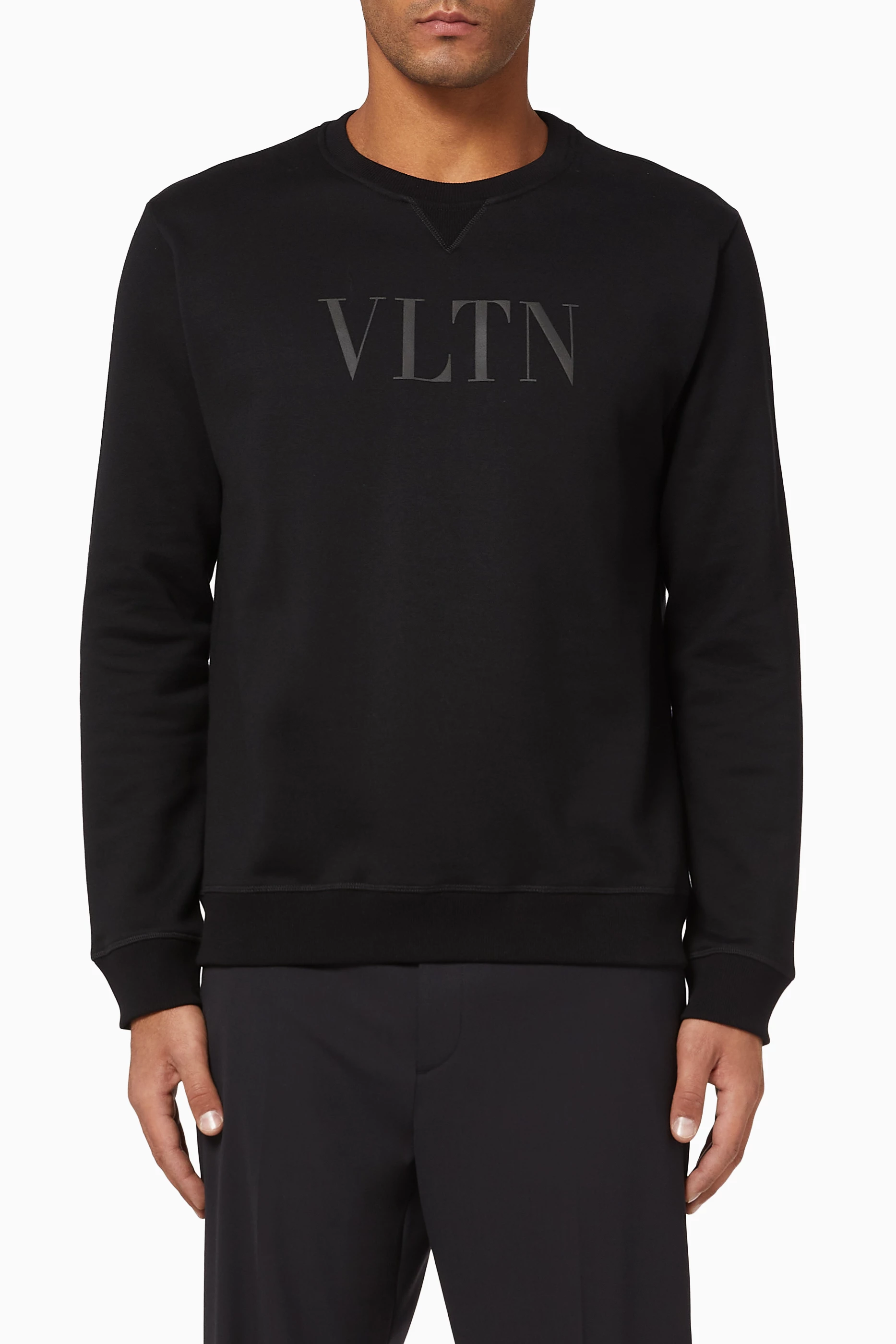 Buy Valentino Garavani Black VLTN Jersey Crewneck Sweatshirt for