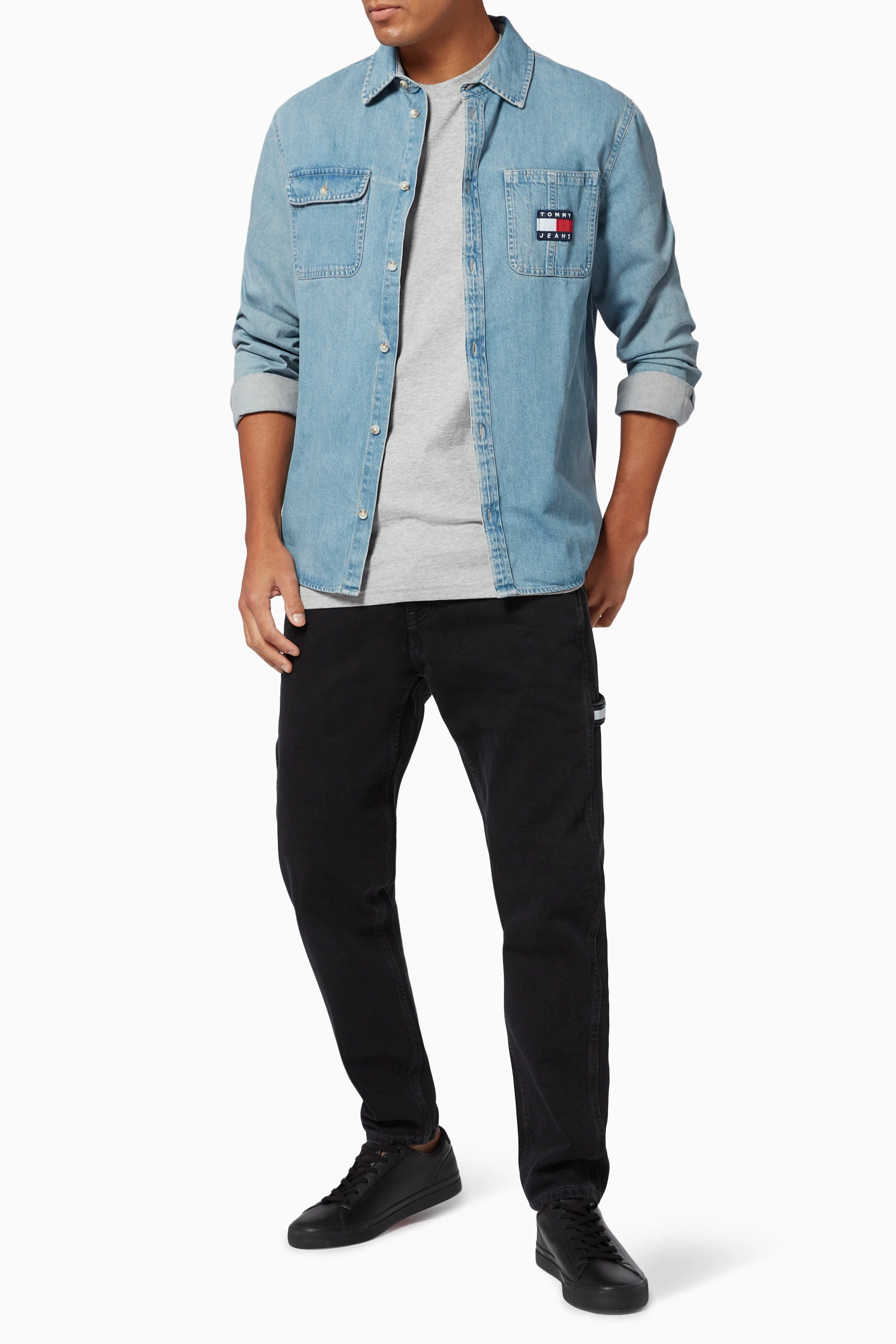 Denim shirt with sale badges