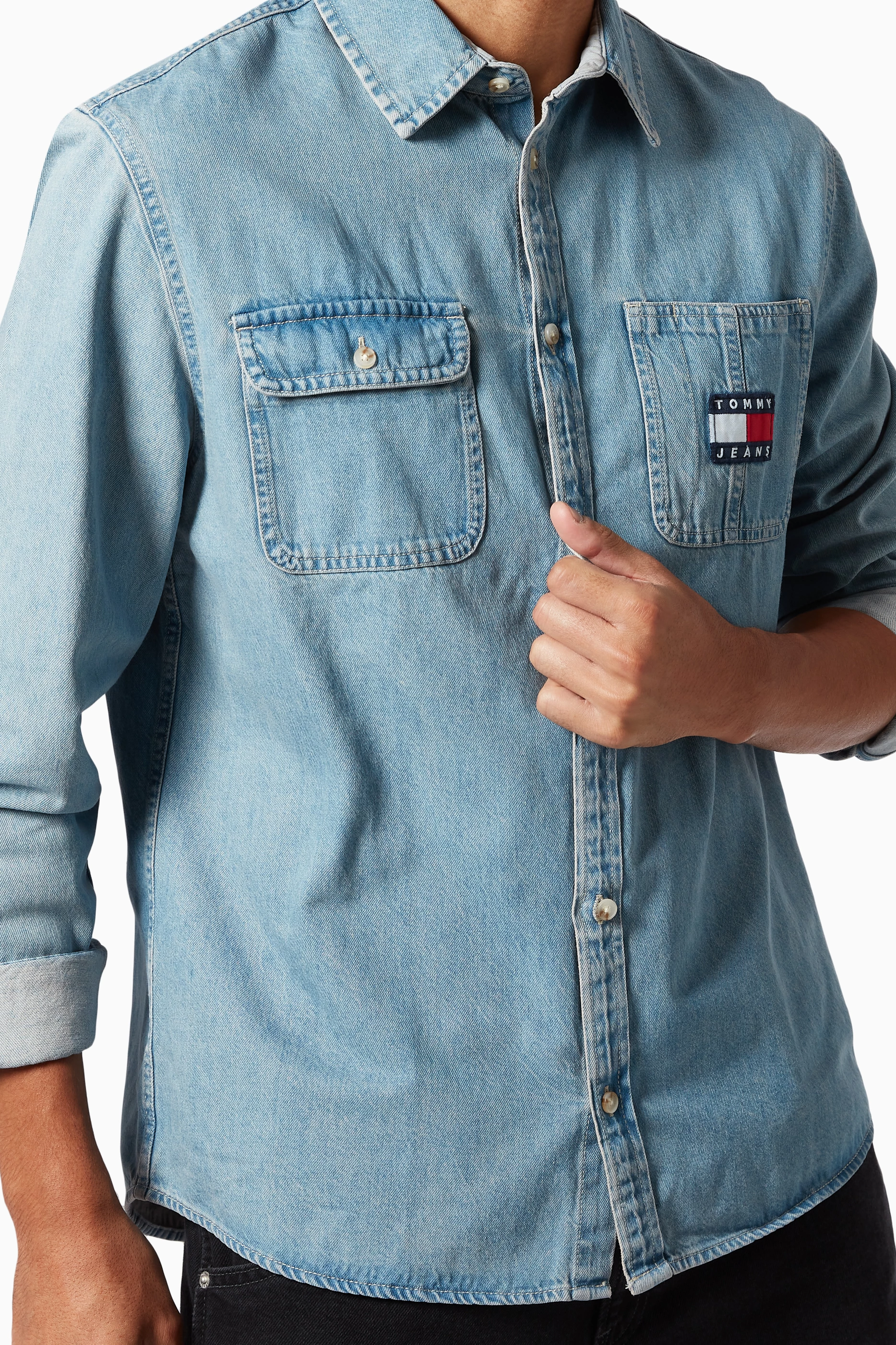 Denim shirt cheap with badges