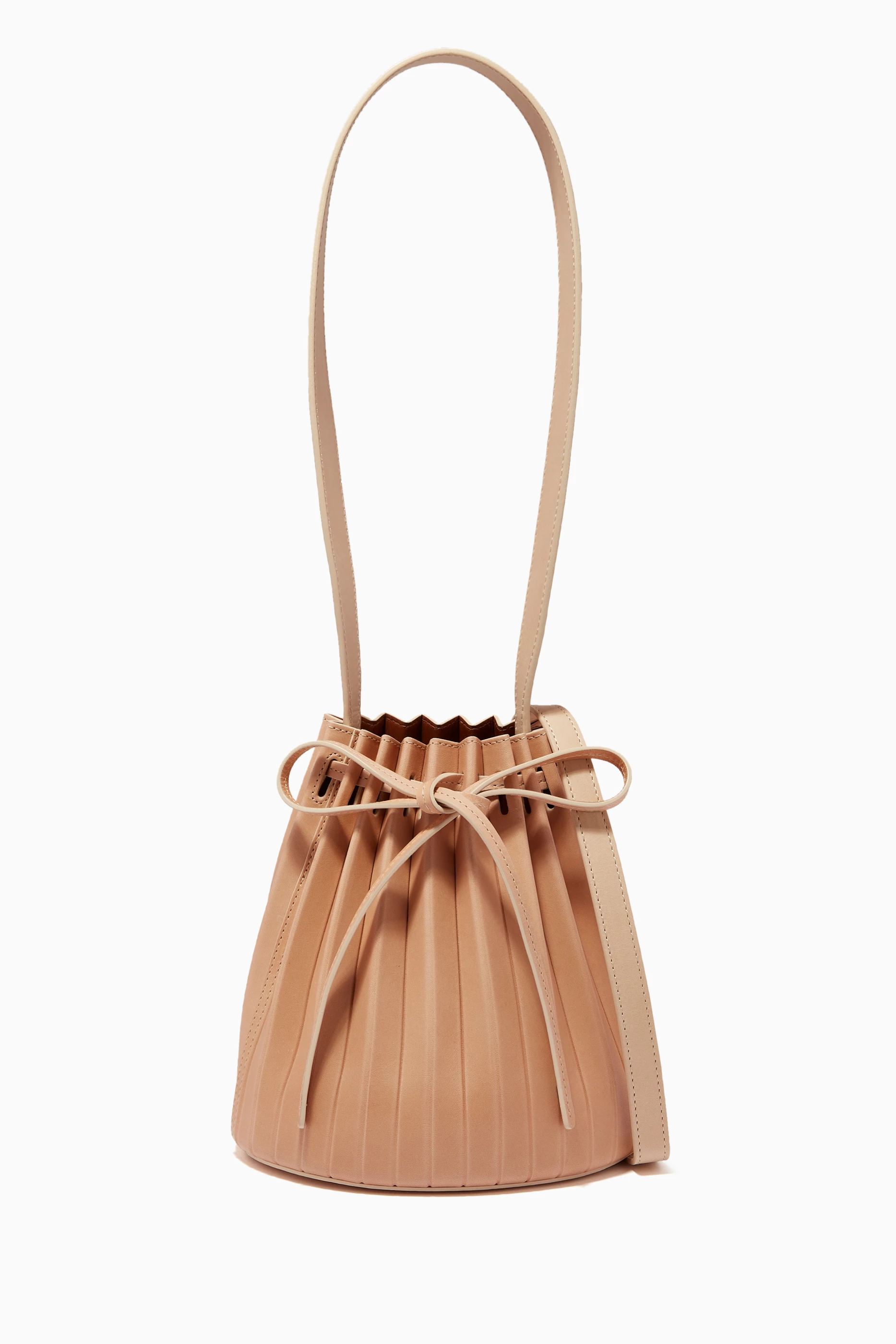 Buy Mansur Gavriel Neutral Mini Pleated Bucket Bag in Vegetable